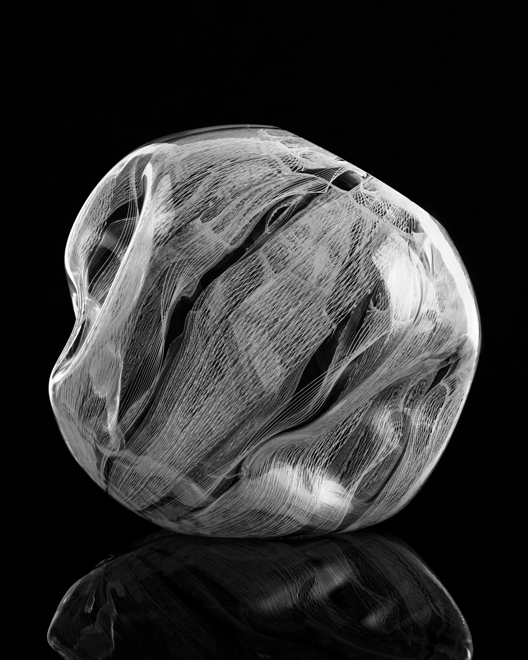 Blown Glass Unique Crumpled Sculptural Vessel by Jeff Zimmerman and James Mongrain