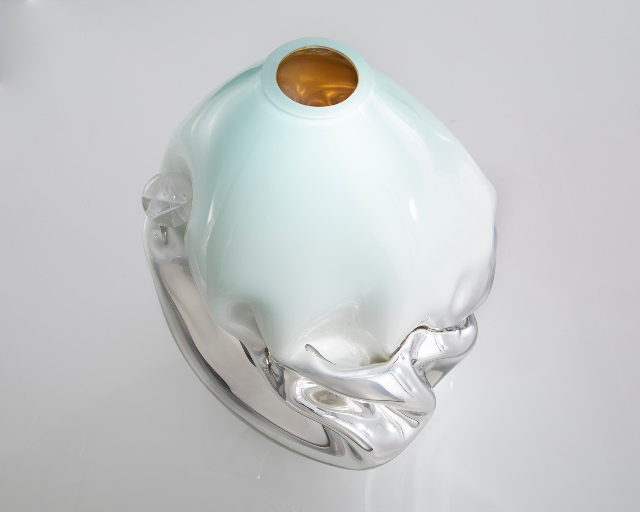 Unique Crumpled Vessel in Silver Mirrored Glass by Jeff Zimmerman, 2010 In Excellent Condition In New York, NY