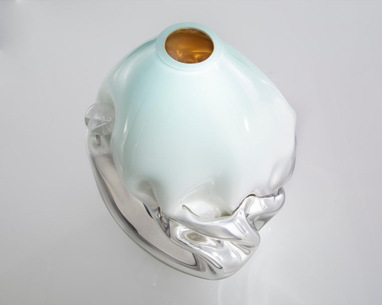 Unique Crumpled Vessel in Silver Mirrored Glass by Jeff Zimmerman, 2010 In Excellent Condition For Sale In New York, NY