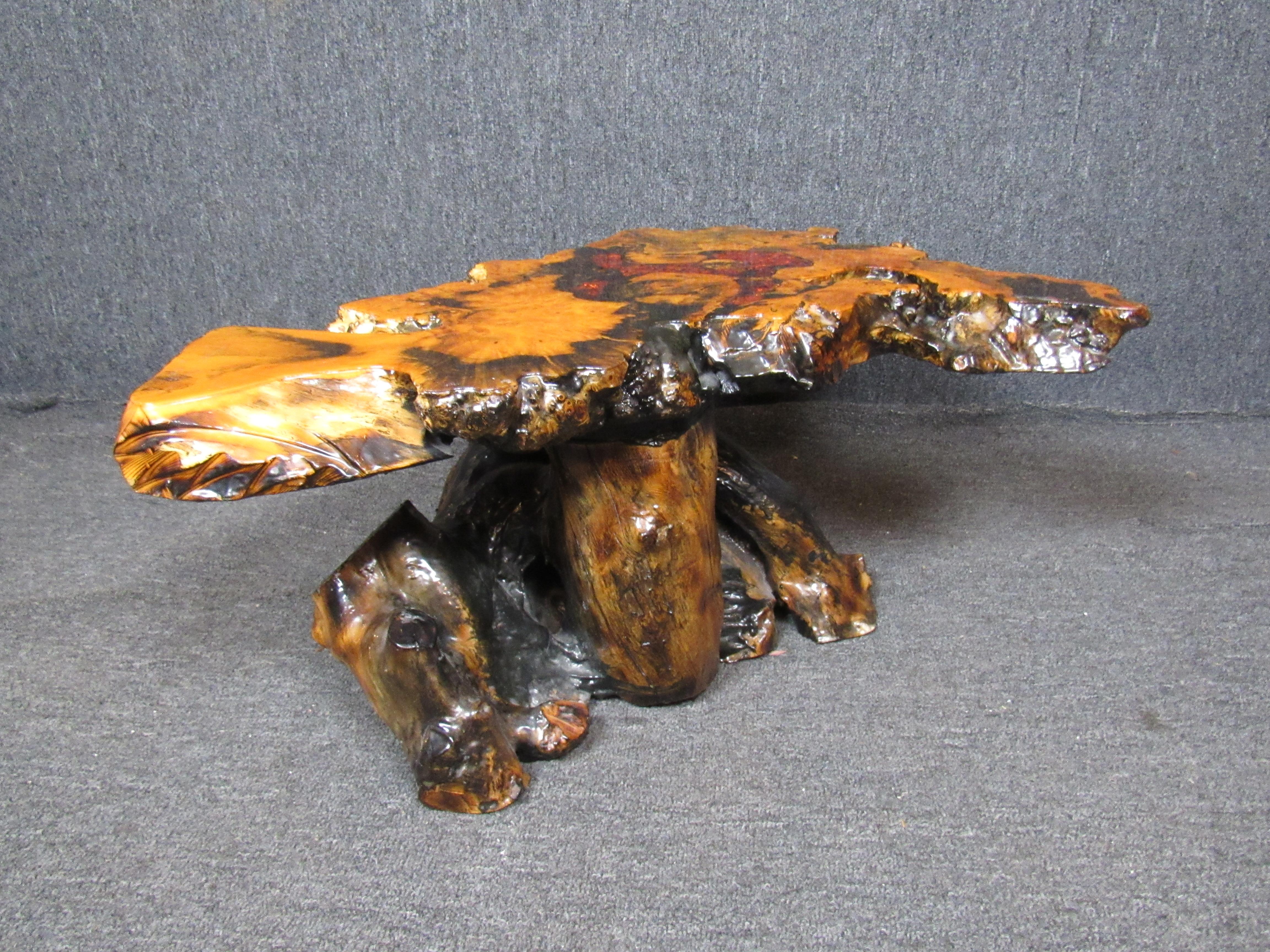 Mid-Century Modern Unique Crystallized Live Edge Coffee Table