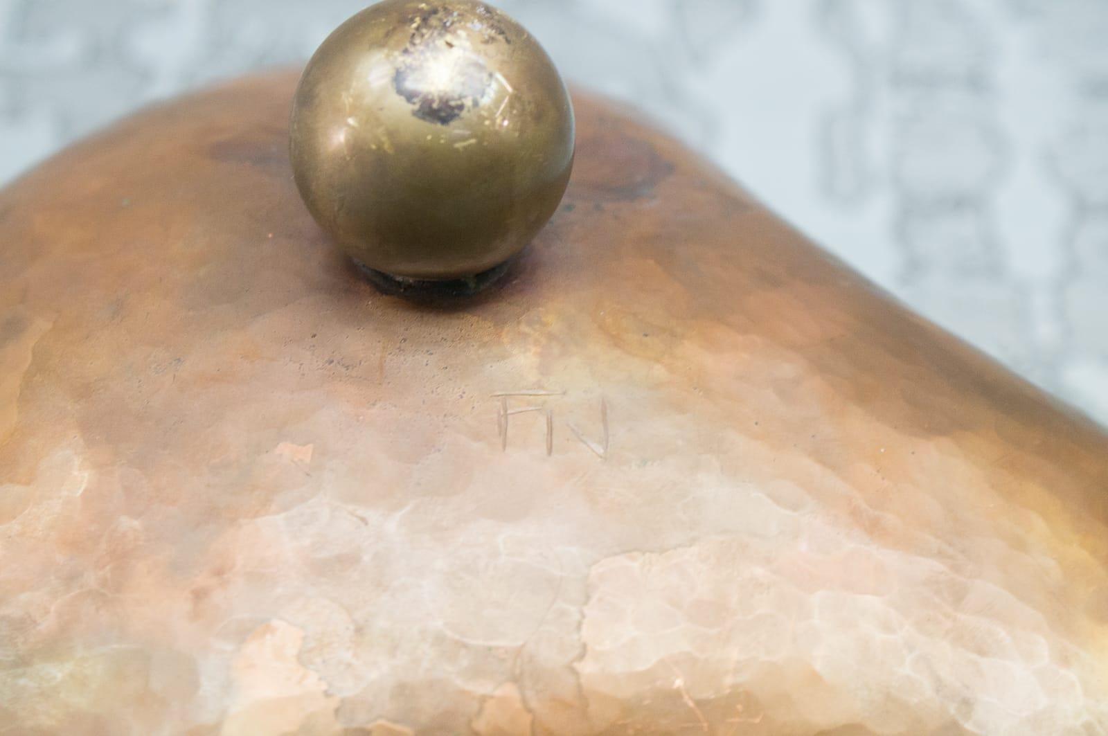 Unique Curvaceous Copper Hand Beaten German Fruit Bowl on Three Brass Balls 5