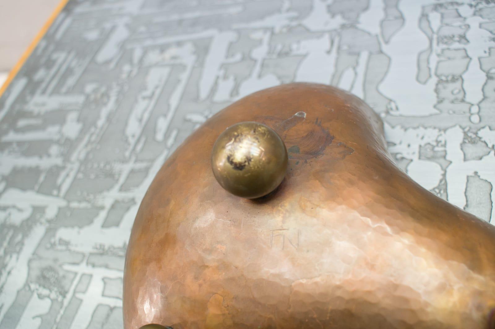 Unique Curvaceous Copper Hand Beaten German Fruit Bowl on Three Brass Balls 7