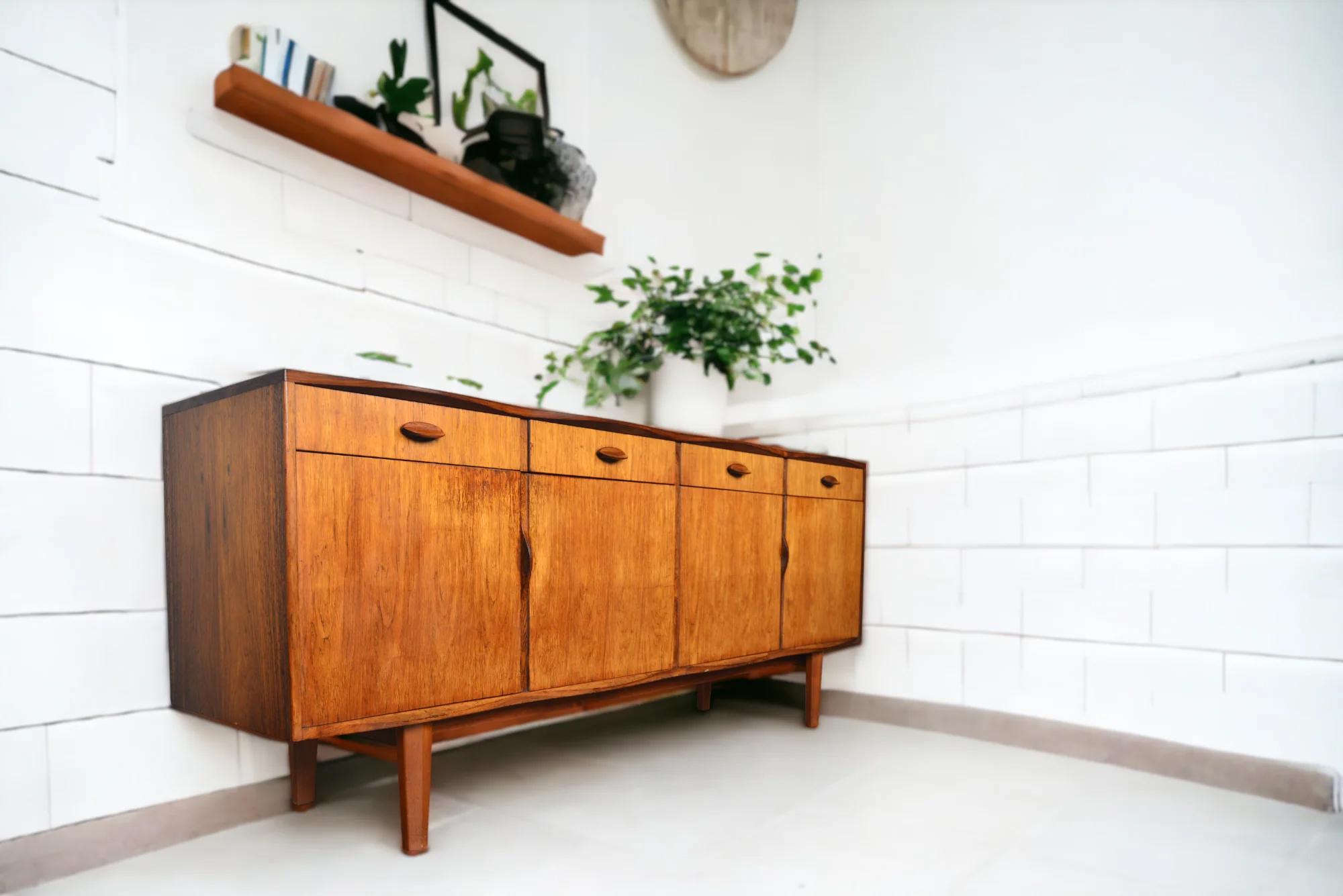 Unique Curved Edge Mid Century Credenza In Rosewood For Sale 4