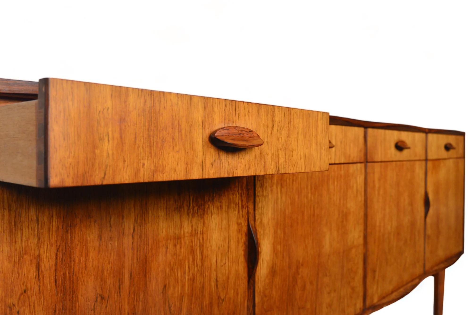 Unique Curved Edge Mid Century Credenza In Rosewood For Sale 5