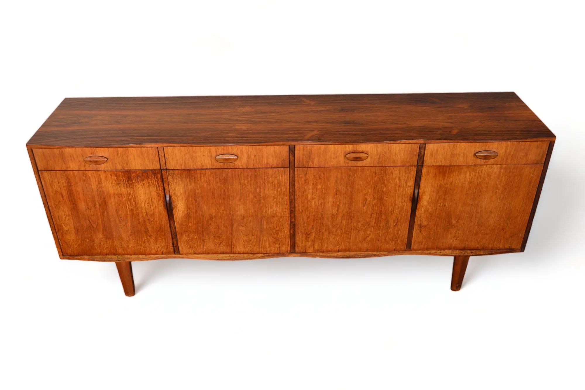 Unique Curved Edge Mid Century Credenza In Rosewood In Good Condition For Sale In Berkeley, CA