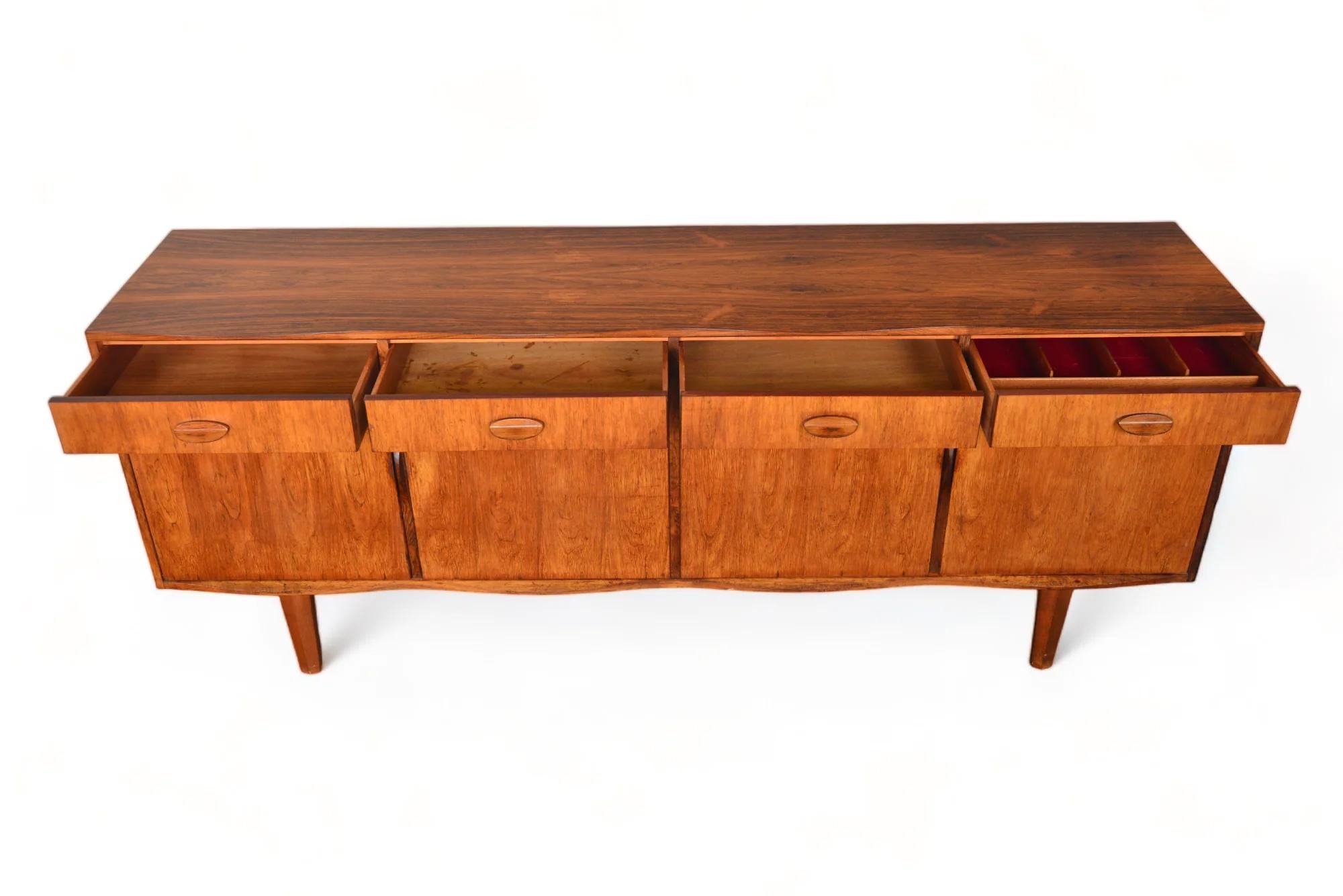 20th Century Unique Curved Edge Mid Century Credenza In Rosewood For Sale