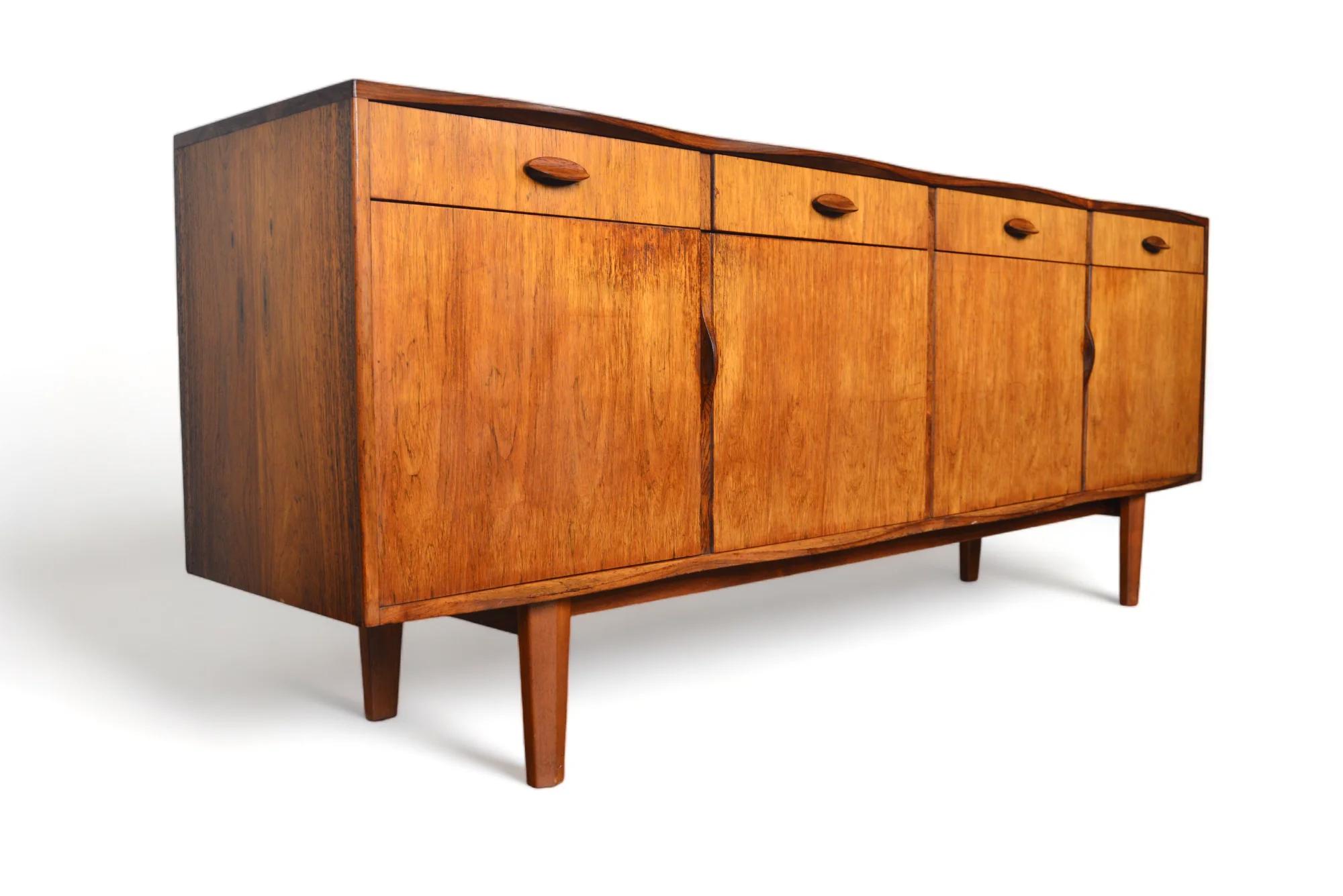 Unique Curved Edge Mid Century Credenza In Rosewood For Sale 3