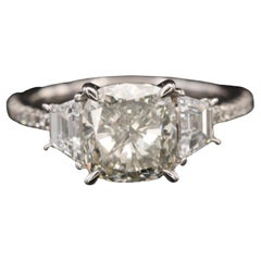 Art Deco 3 CT Certified Natural Diamond Engagement Ring in 18K Gold, Bridal Ring