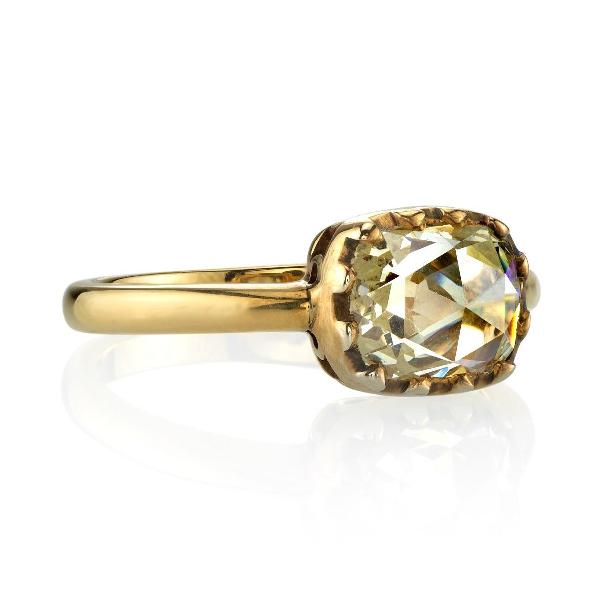 1.19ct N/SI1 EGL certified cushion Rose cut diamond set in an 18k yellow gold and white mounting. Ring is currently a size 6 and can be sized to fit. 