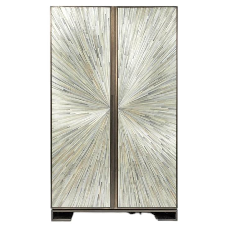 Unique Custom ARJA Bronze Walnut Wardrobe With Straw Doors By Reda Amalou Design For Sale