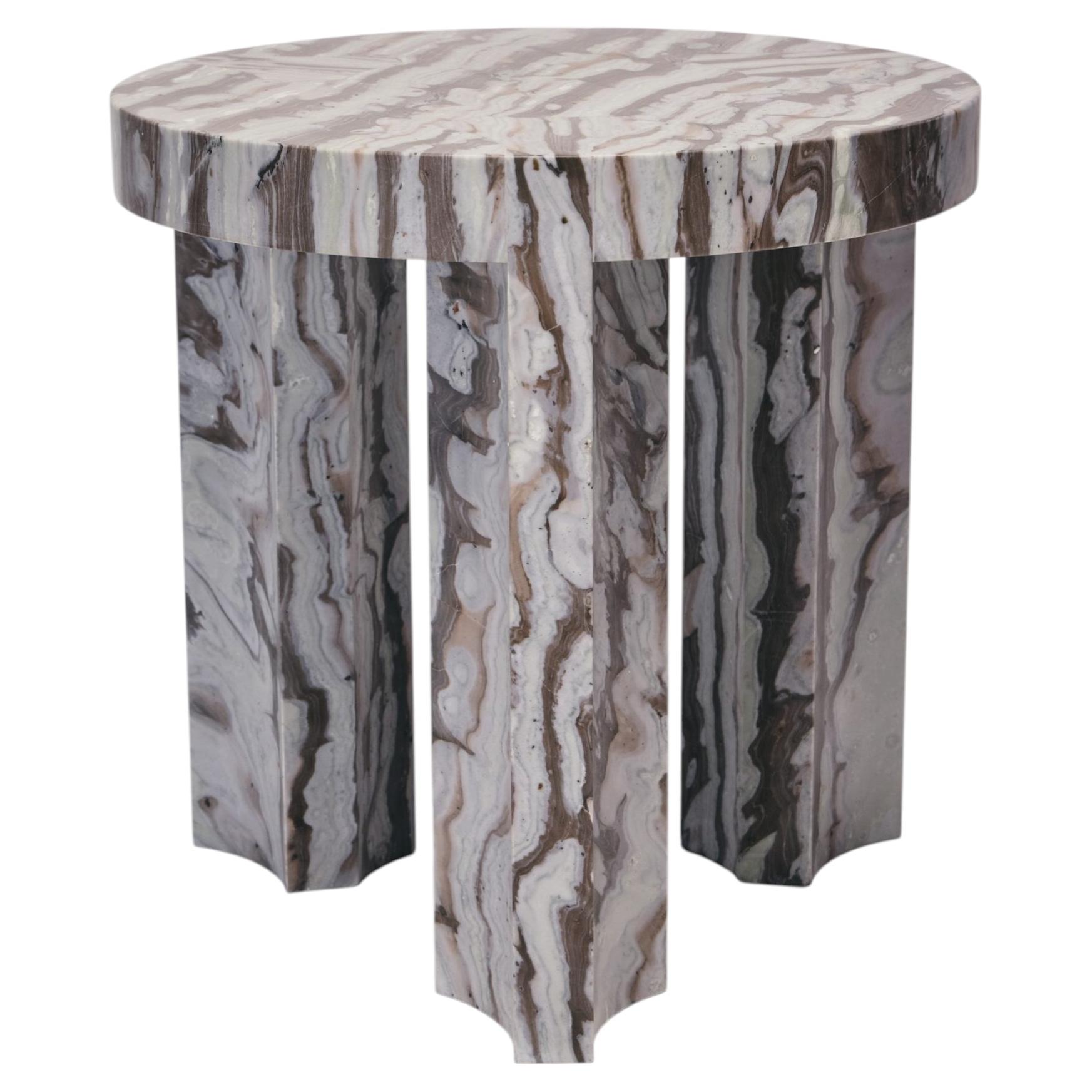 Unique Custom "Bamboo" Marble Carrara Side Table INLAY By Reda Amalou Design