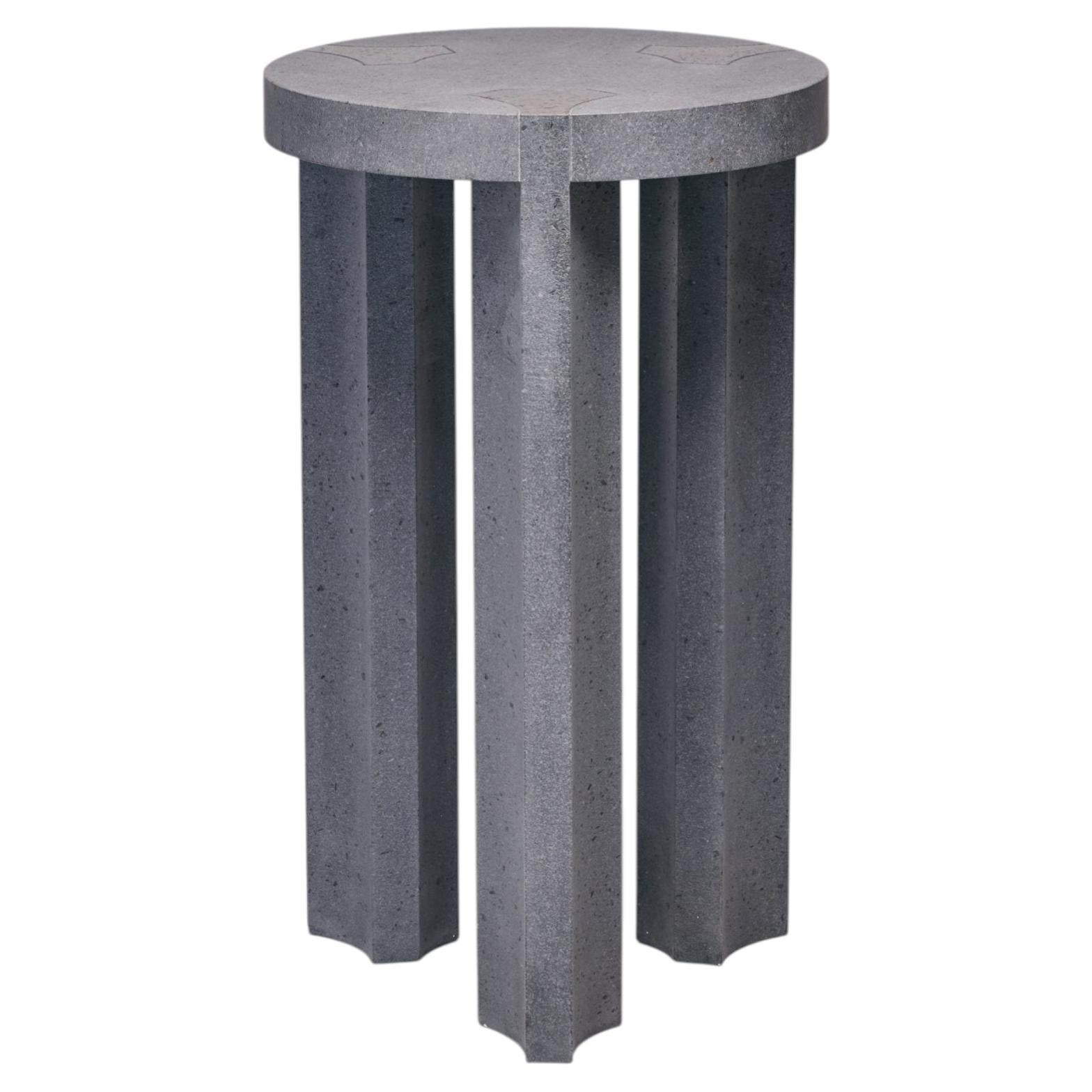 Unique Custom Basaltina Marble Carrara Tall Side Table INLAY, Reda Amalou Design For Sale