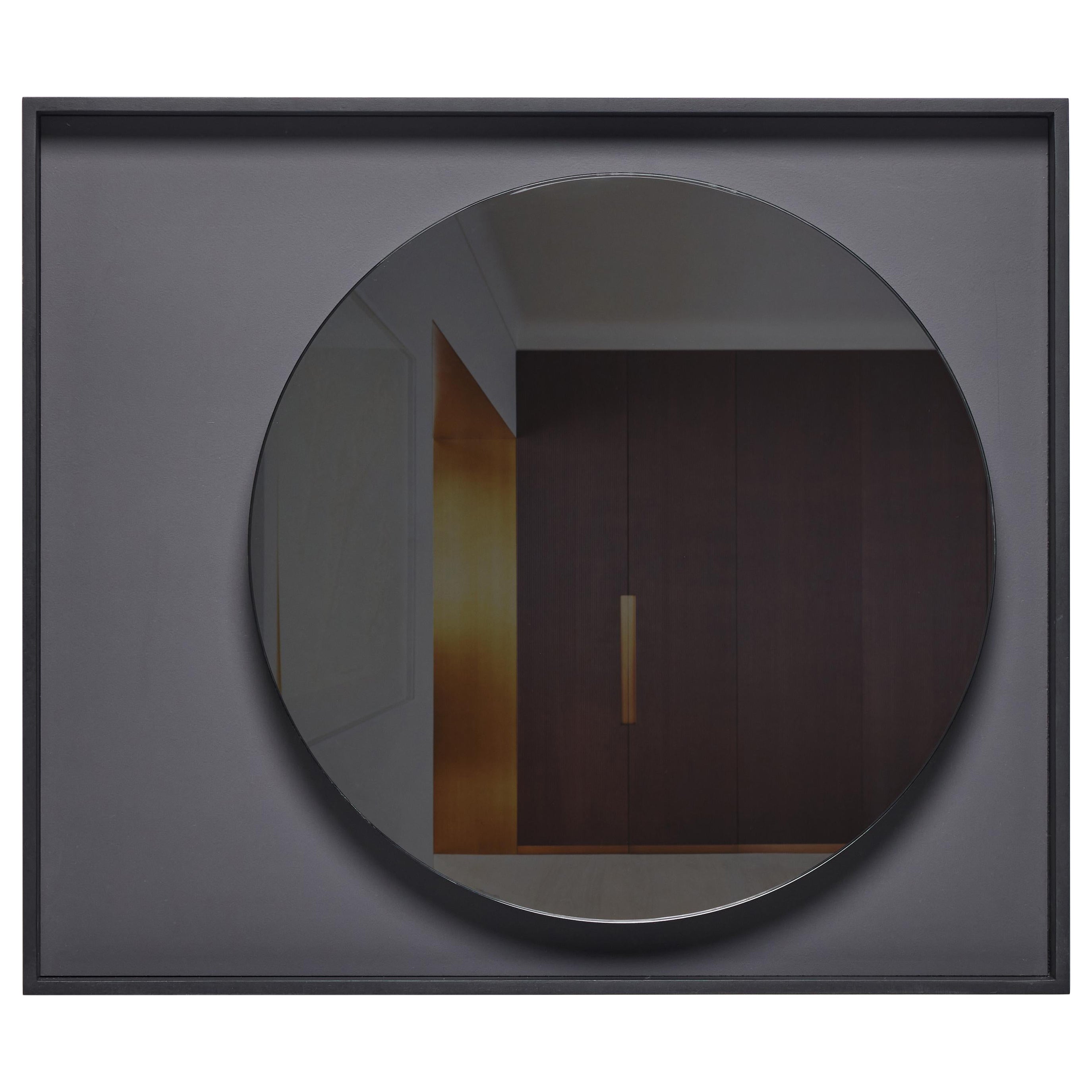 Unique Custom Black Glass Lacquered Wood Frame Mirror MOON By Reda Amalou Design For Sale