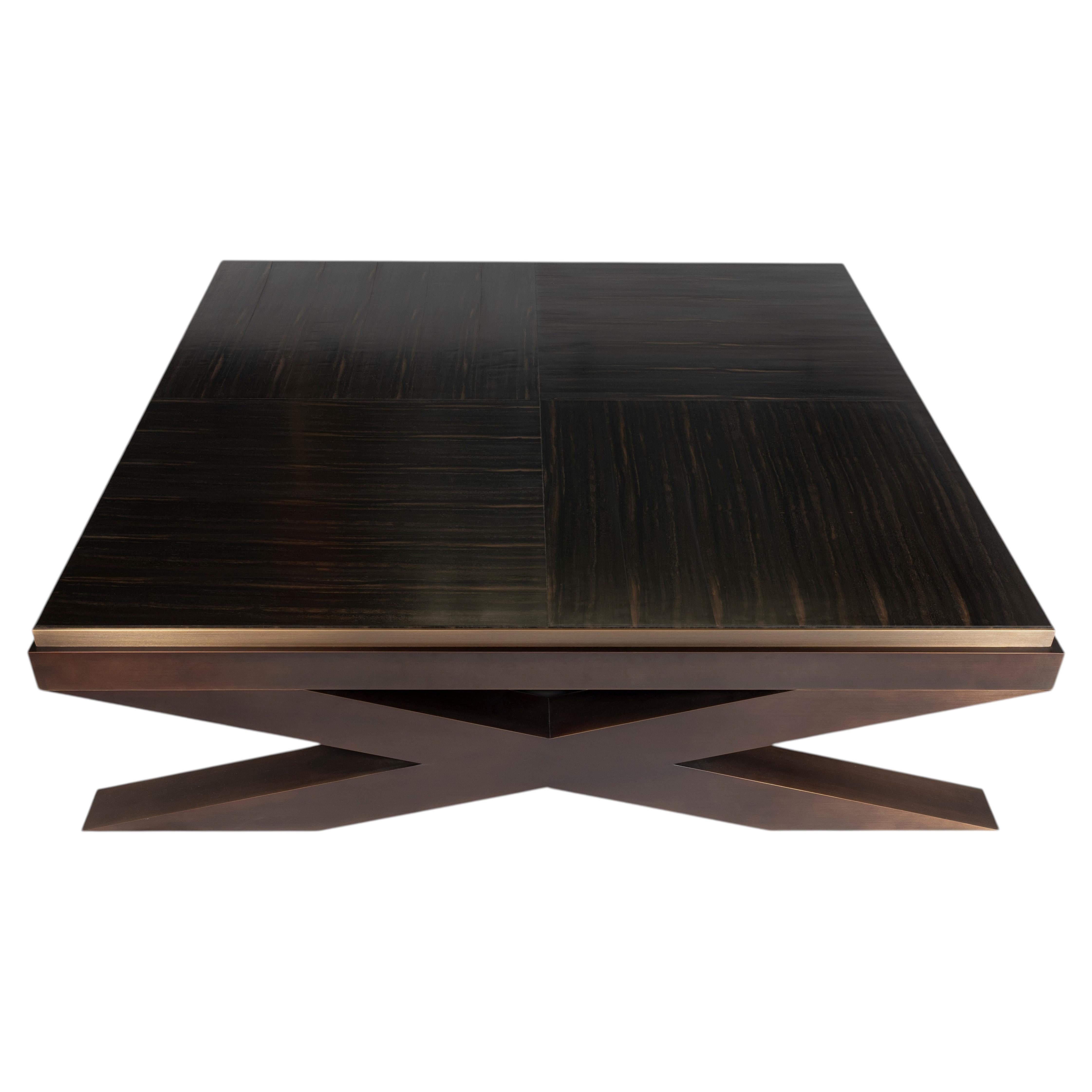 Unique Custom Bronze Legs Black Gabon Ebony Top Coffee Table, Reda Amalou Design