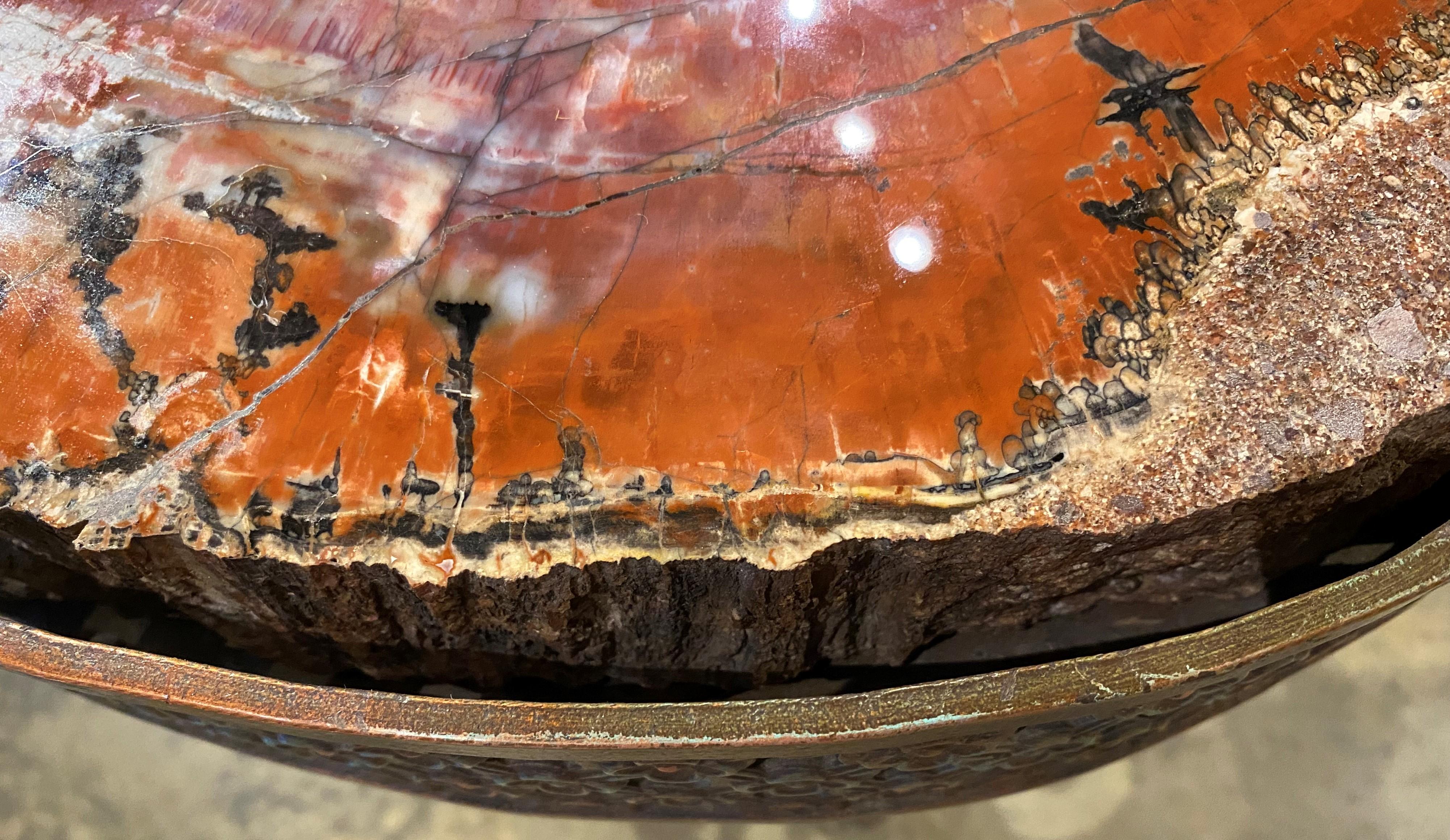 Unique Custom Bronze Scrollwork Side Table with Petrified Wood Top 4