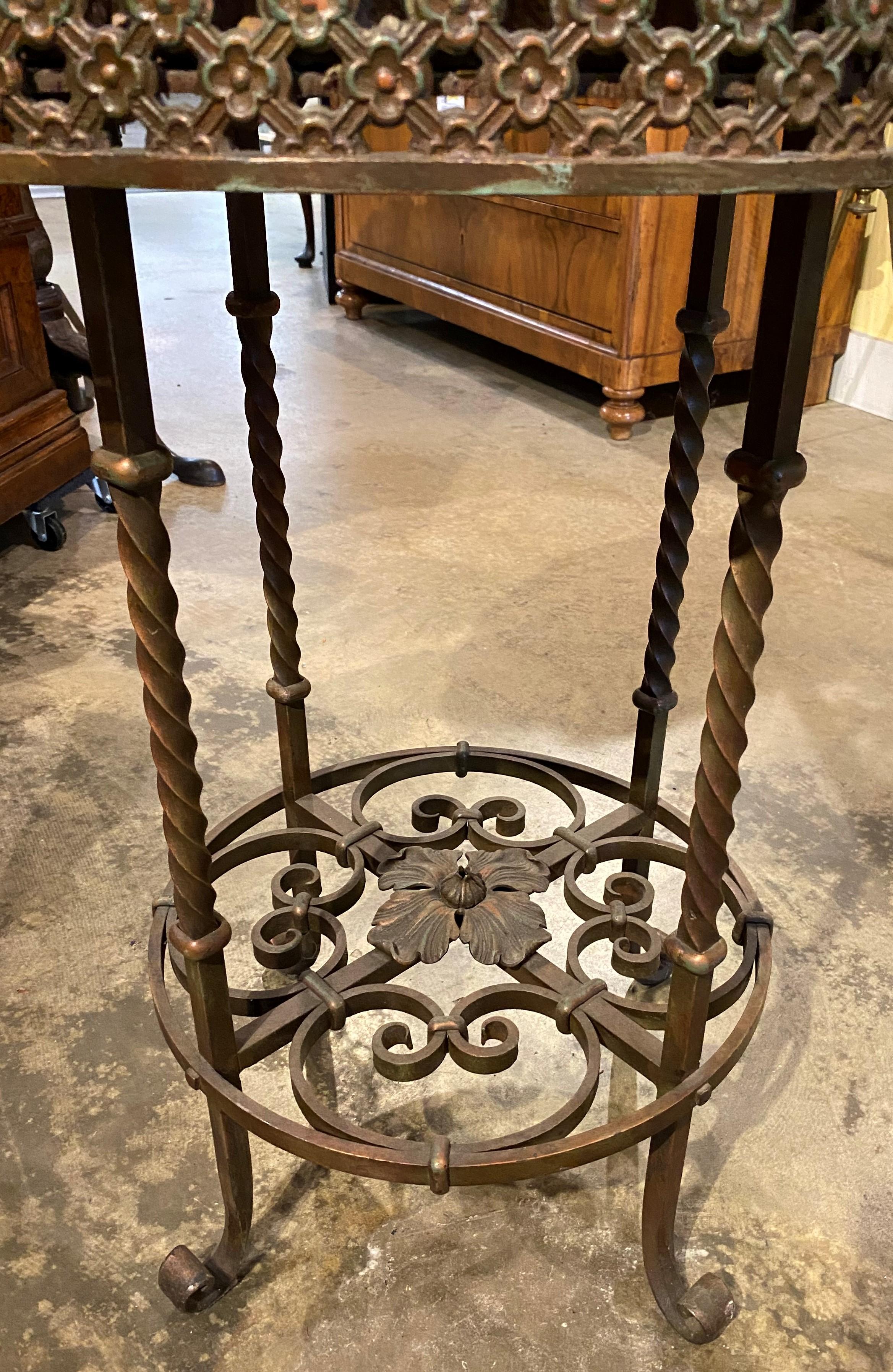 American Unique Custom Bronze Scrollwork Side Table with Petrified Wood Top
