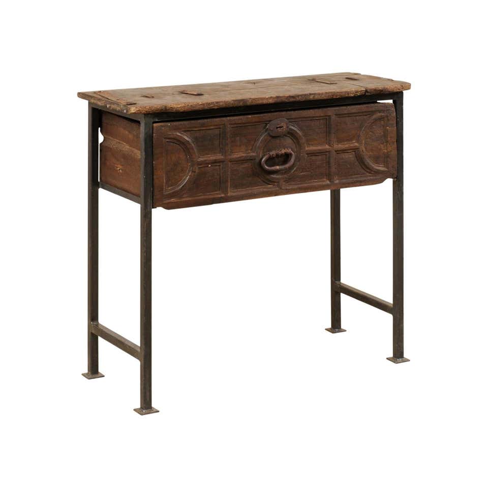 Unique Custom Chest from 18th Century Spanish Drawer with Iron Base and