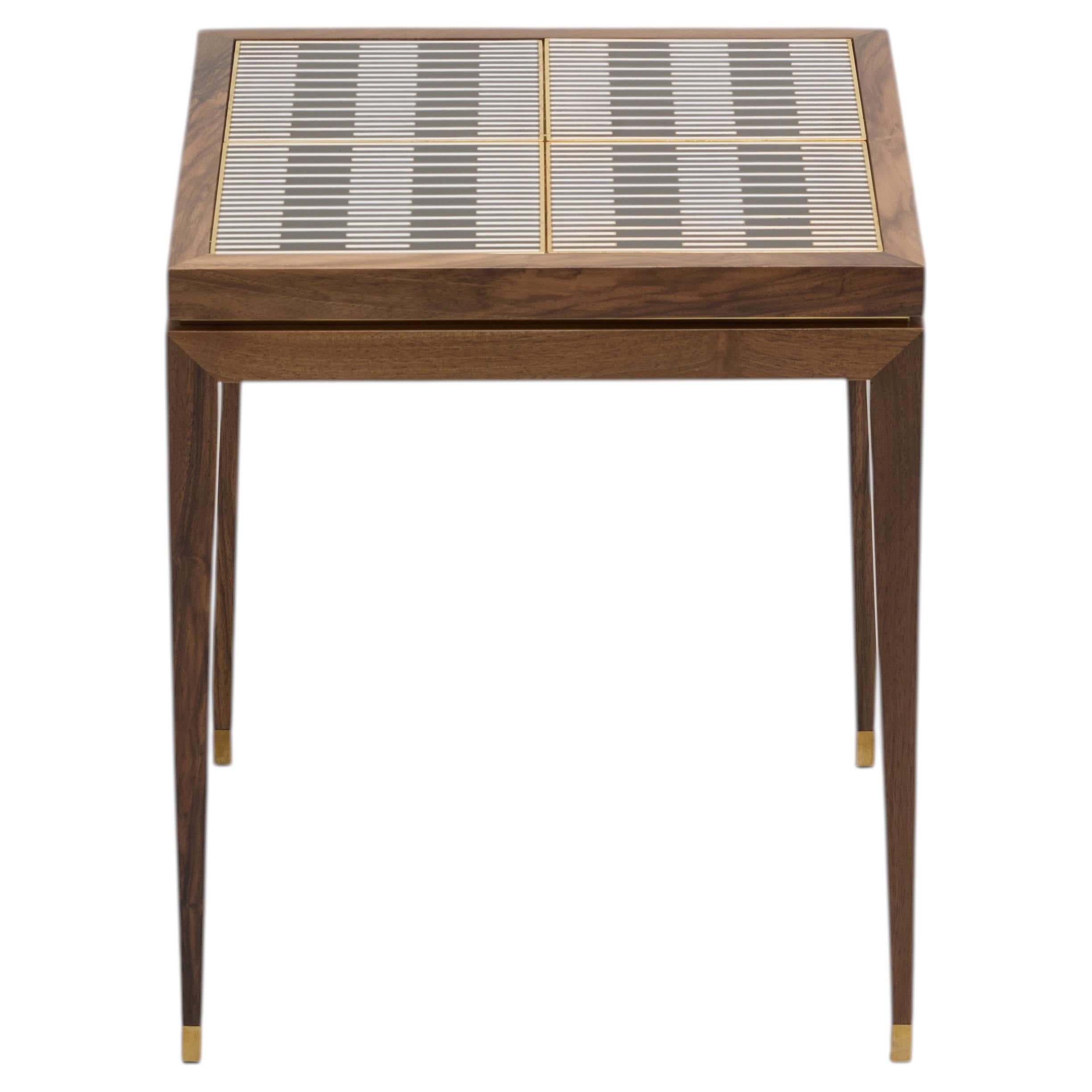 Unique Custom LALA Solid Walnut Bronze Metal Side Table By Reda Amalou Design For Sale