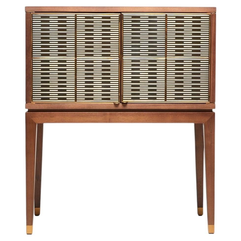 Unique Custom LALA Walnut Bronze Details Cabinet Buffet By Reda Amalou Design For Sale