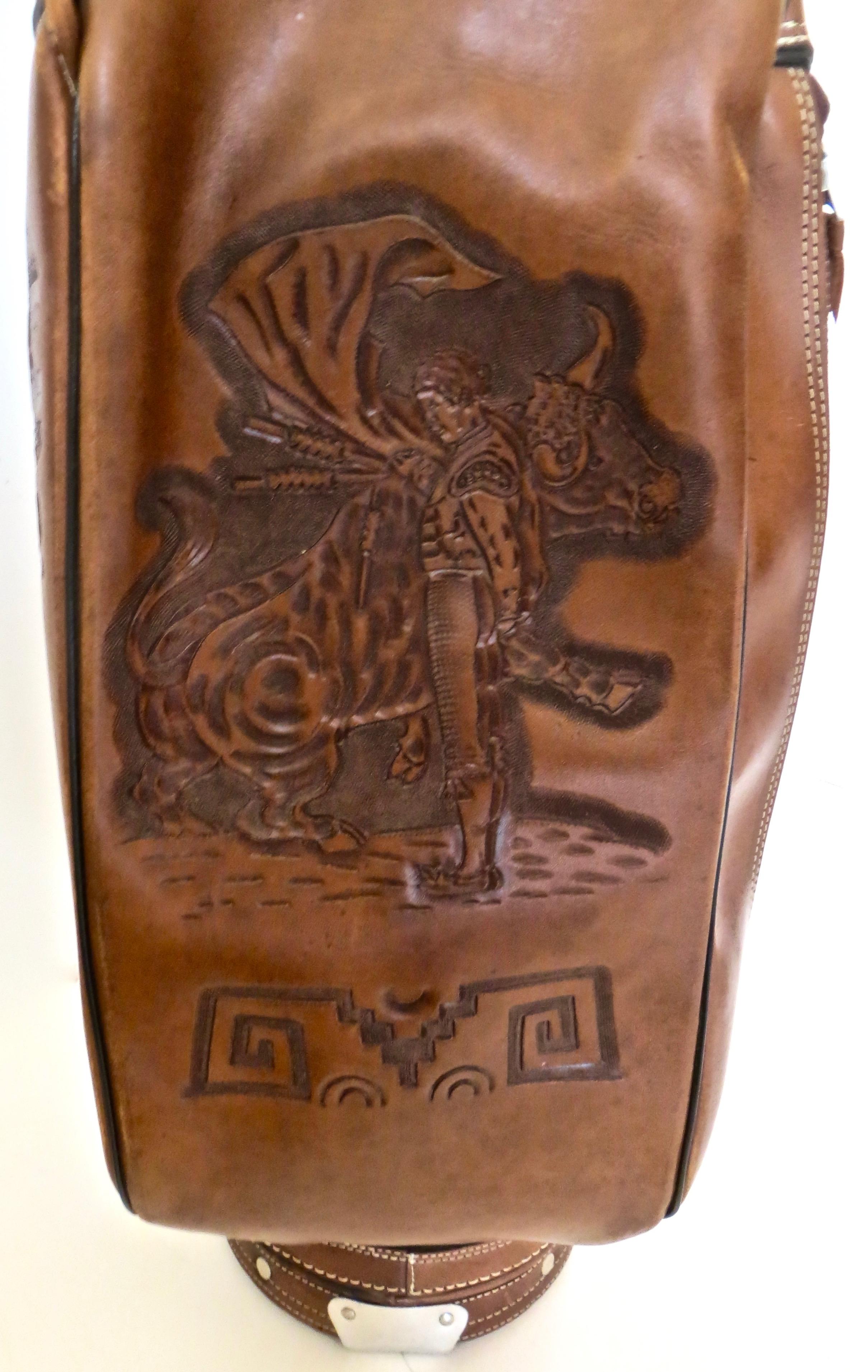 Hand-Crafted Unique Custom Made Handcrafted Designer Golf Bag in Western Motif, circa 1955 For Sale