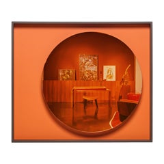 Einzigartiger, maßgefertigter Spiegel „MOON“ mit orange lackiertem Holzrahmen, Design von Reda Amalou