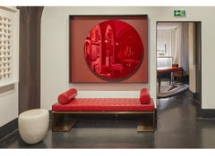 Einzigartiger, maßgefertigter Spiegel „MOON“ mit rotem Glas und lackiertem Holzrahmen von Reda Amalou Design