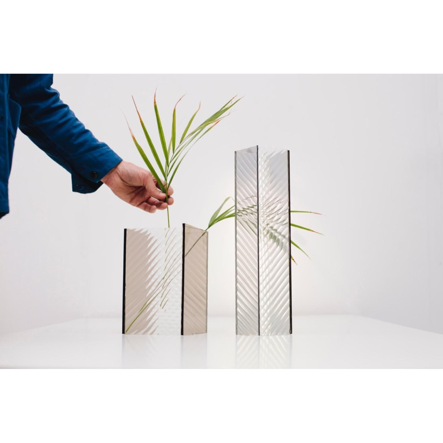 Modern Unique Custom Reeded Panes Vase by Kim Thome For Sale
