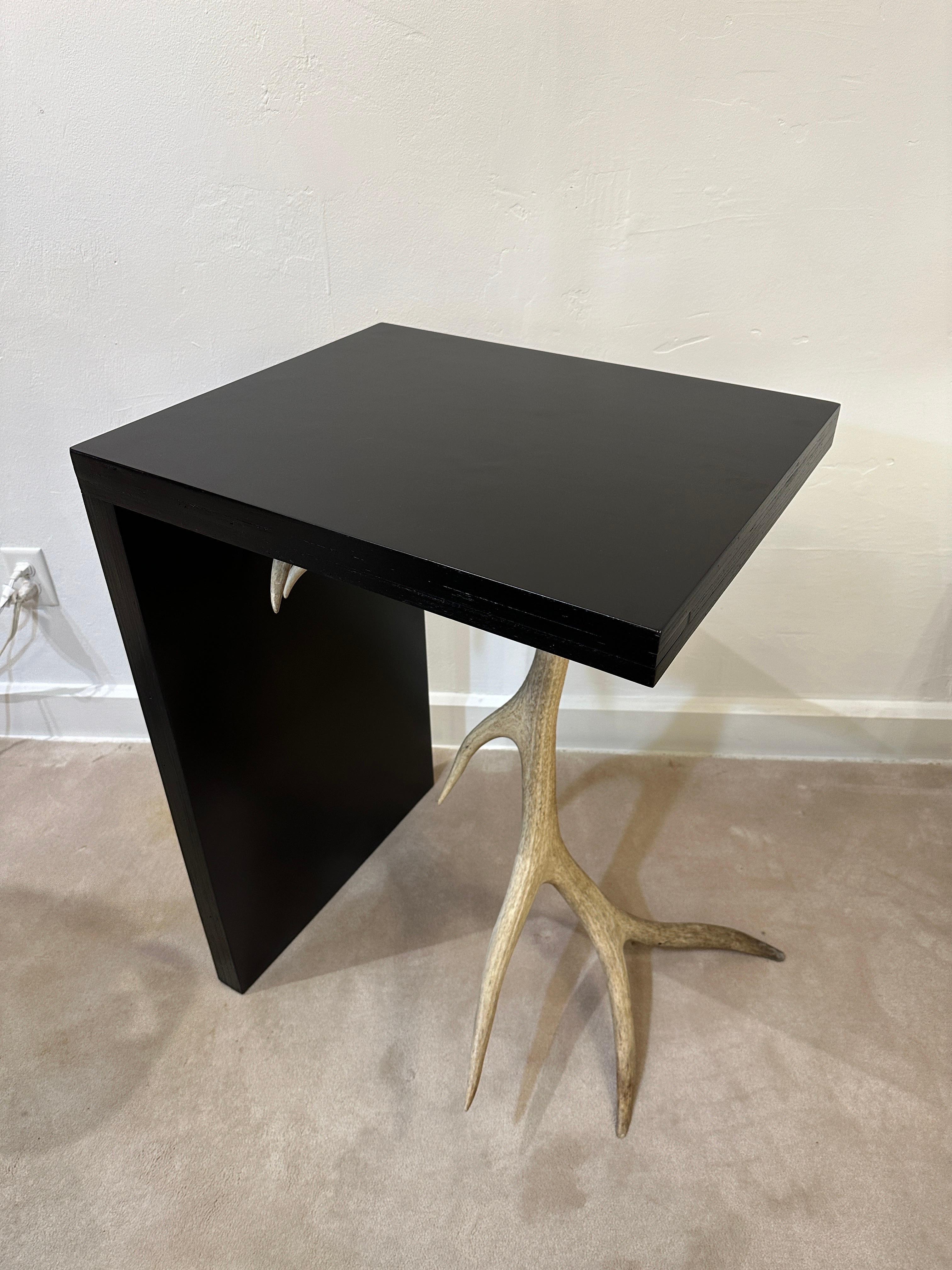 Contemporary Unique Custom Table/ Pedestal w/ 6 Point Antler Base For Sale