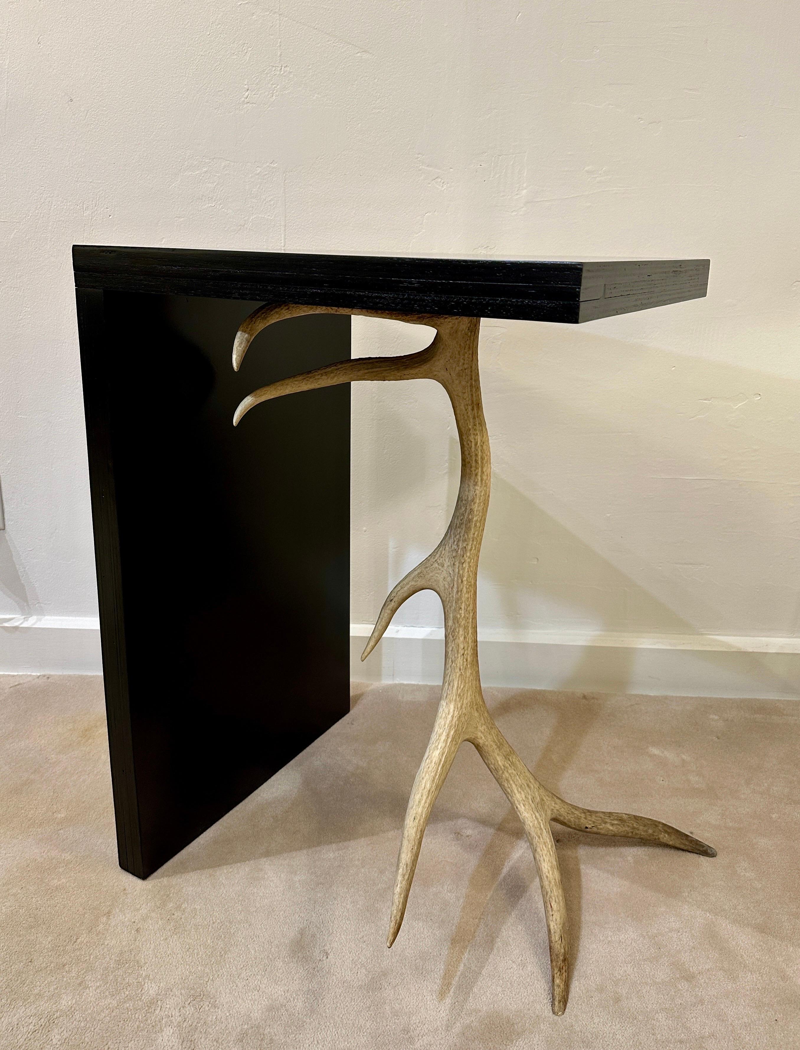 Unique Custom Table/ Pedestal w/ 6 Point Antler Base For Sale 1