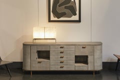 Unique Custom TAMARA Leather Bronze Walnut Wood Sideboard By Reda Amalou Design