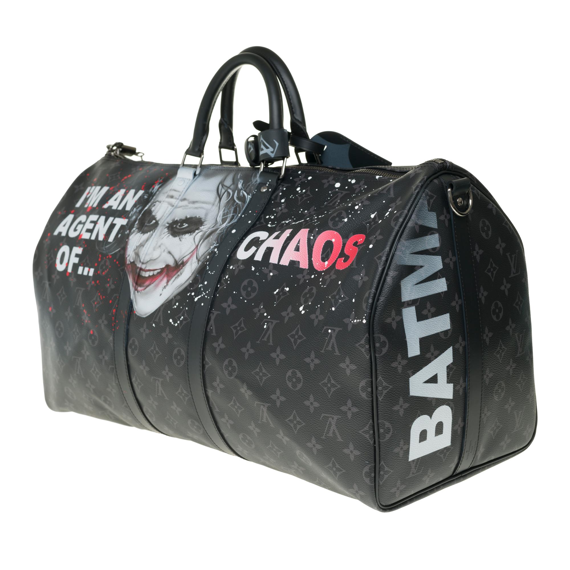 Black UNIQUE Customized BATBAG III Travel bag Louis Vuitton Keepall 55 éclipse strap