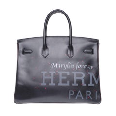 UNIQUE Customized "Marilyn" #78 Birkin 35 handbag in black/brown calfskin, PHW