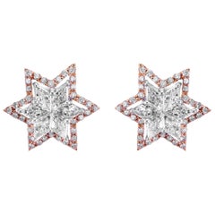 Unique Cut Star Diamond and Argyle Pink Diamond Stud Earring
