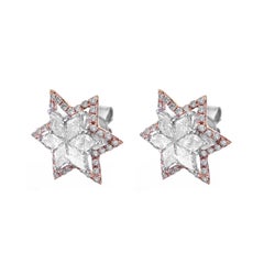 Unique Cut Star Diamond and Argyle Pink Diamond Stud Earring
