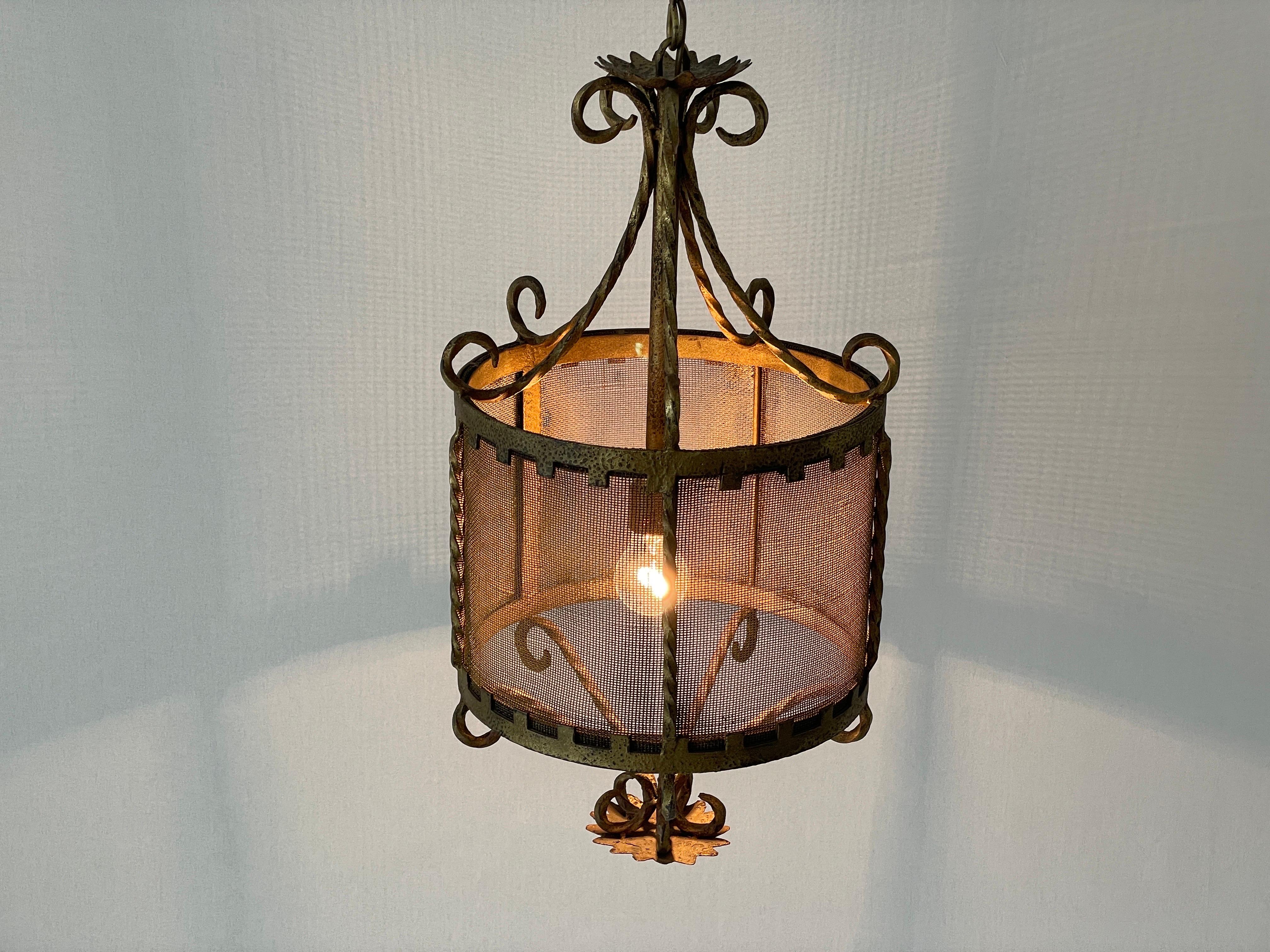Unique Cylindrical Wrought Iron Hall Ceiling Lamp, 1940s, Germany 6