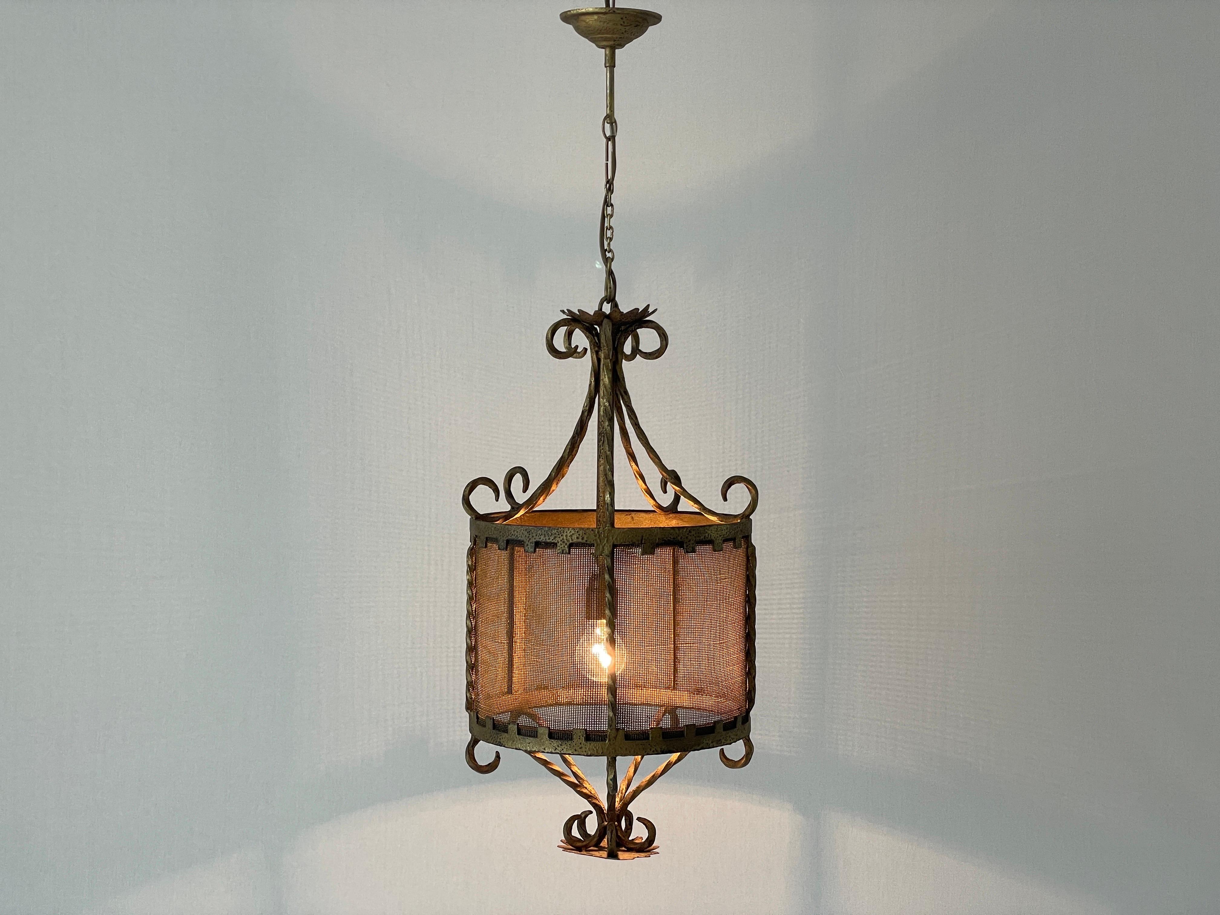 Unique Cylindrical Wrought Iron Hall Ceiling Lamp, 1940s, Germany 9