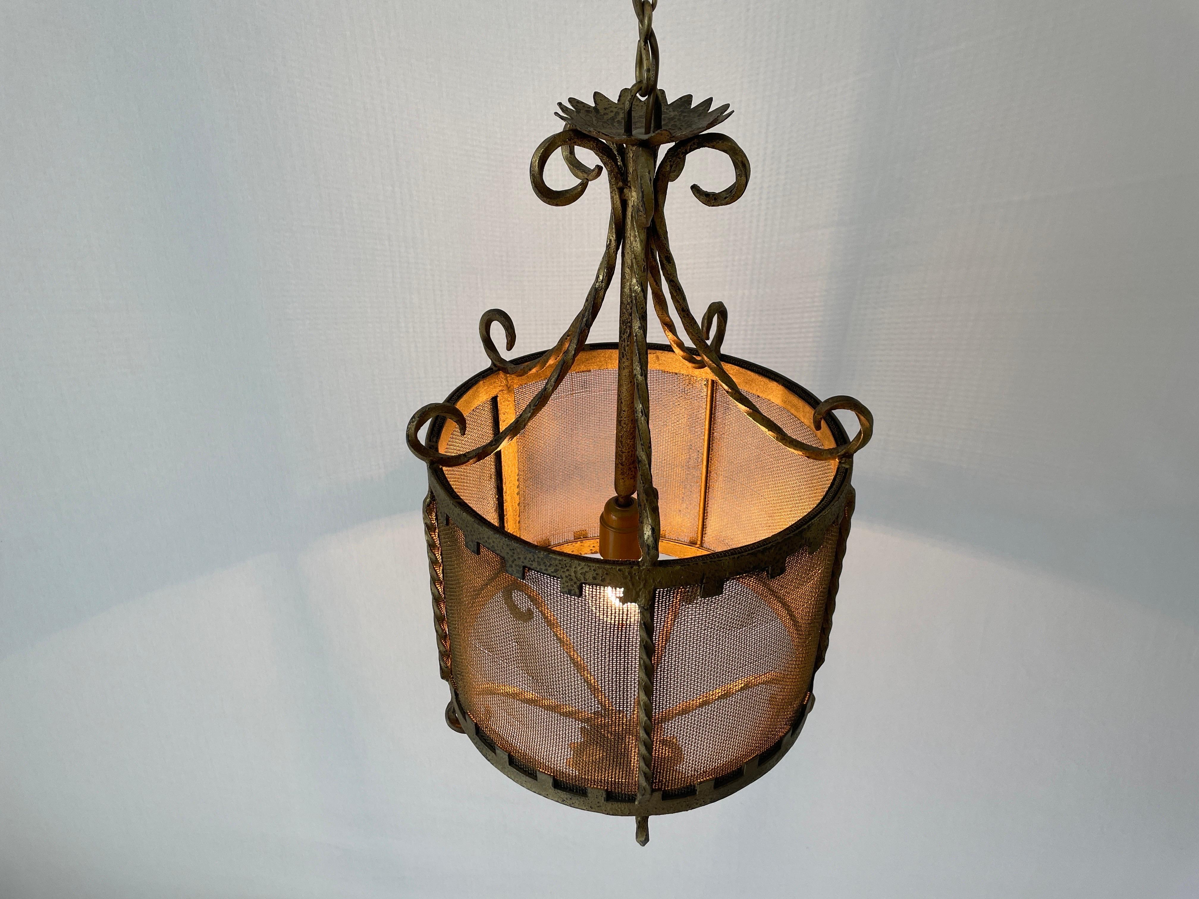 Unique Cylindrical Wrought Iron Hall Ceiling Lamp, 1940s, Germany 10