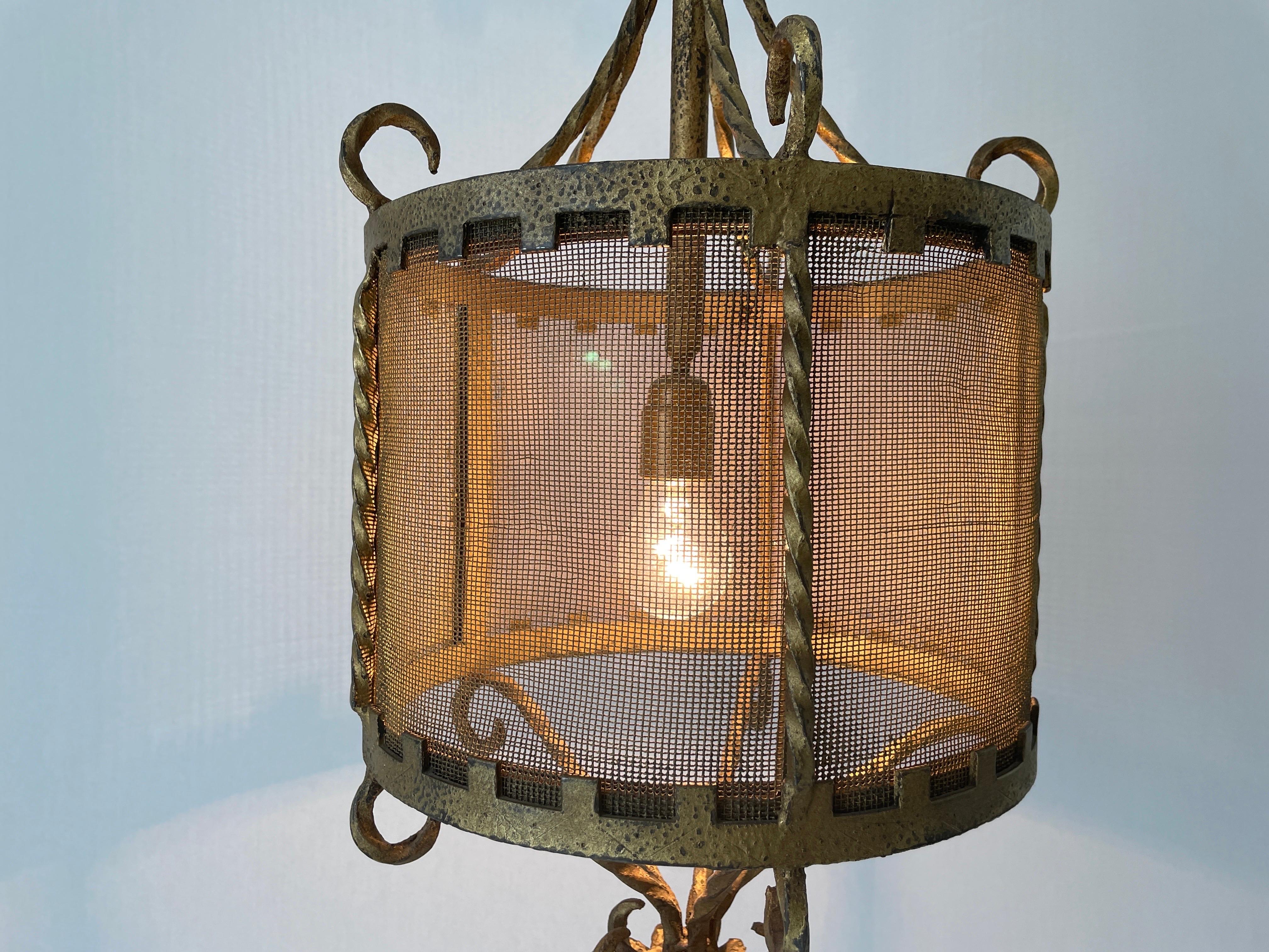 Unique Cylindrical Wrought Iron Hall Ceiling Lamp, 1940s, Germany 11