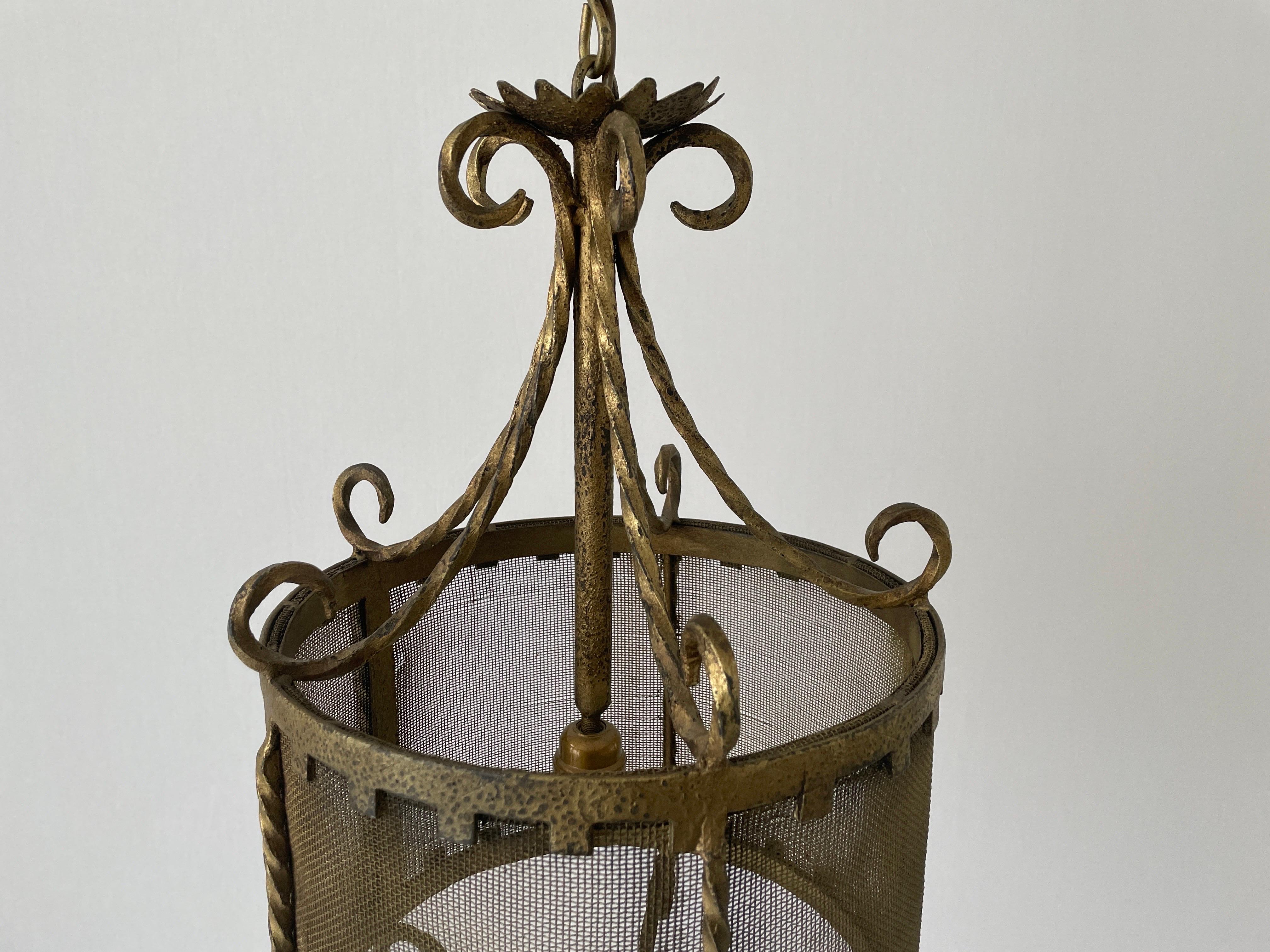 Art Deco Unique Cylindrical Wrought Iron Hall Ceiling Lamp, 1940s, Germany