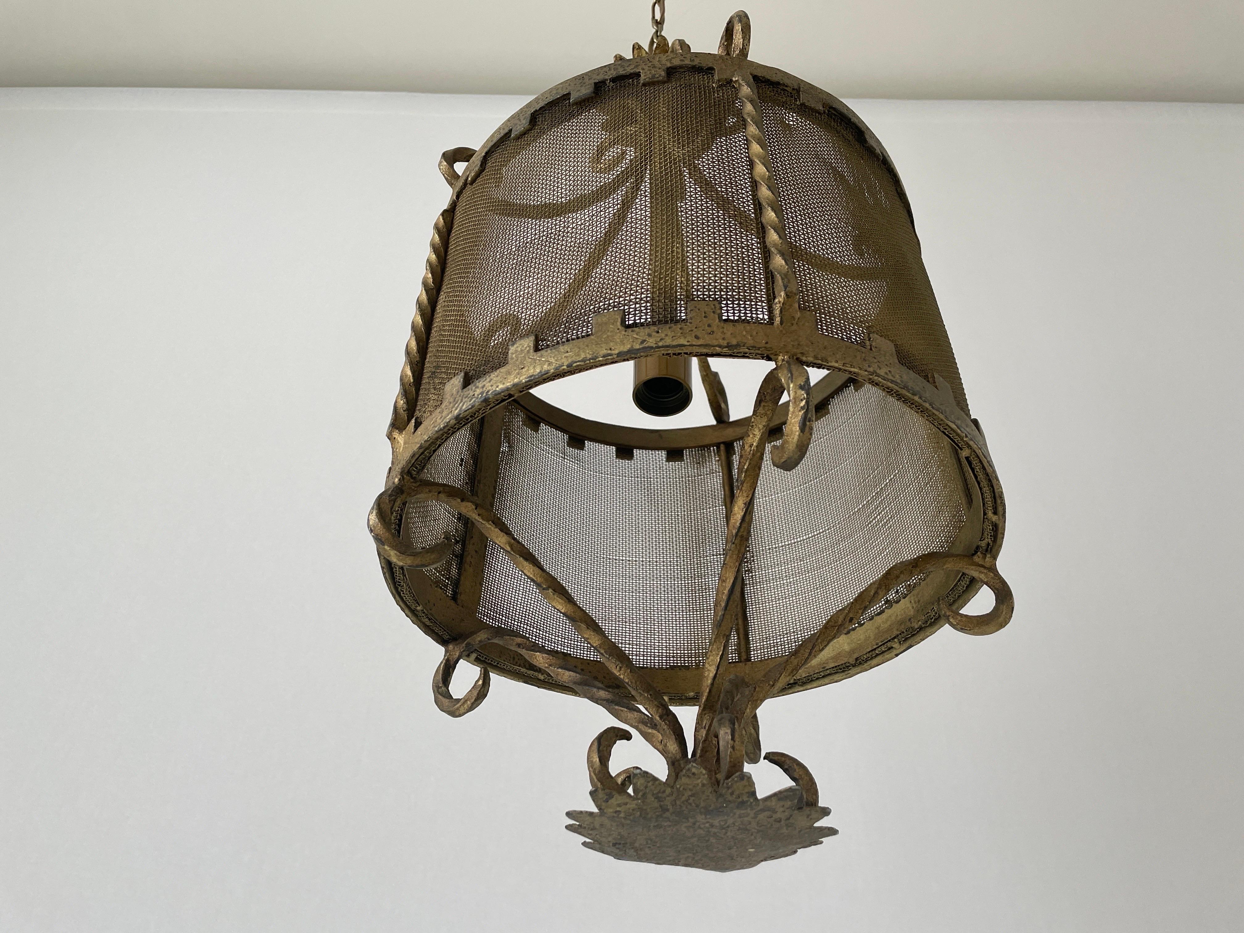 Unique Cylindrical Wrought Iron Hall Ceiling Lamp, 1940s, Germany In Excellent Condition In Hagenbach, DE