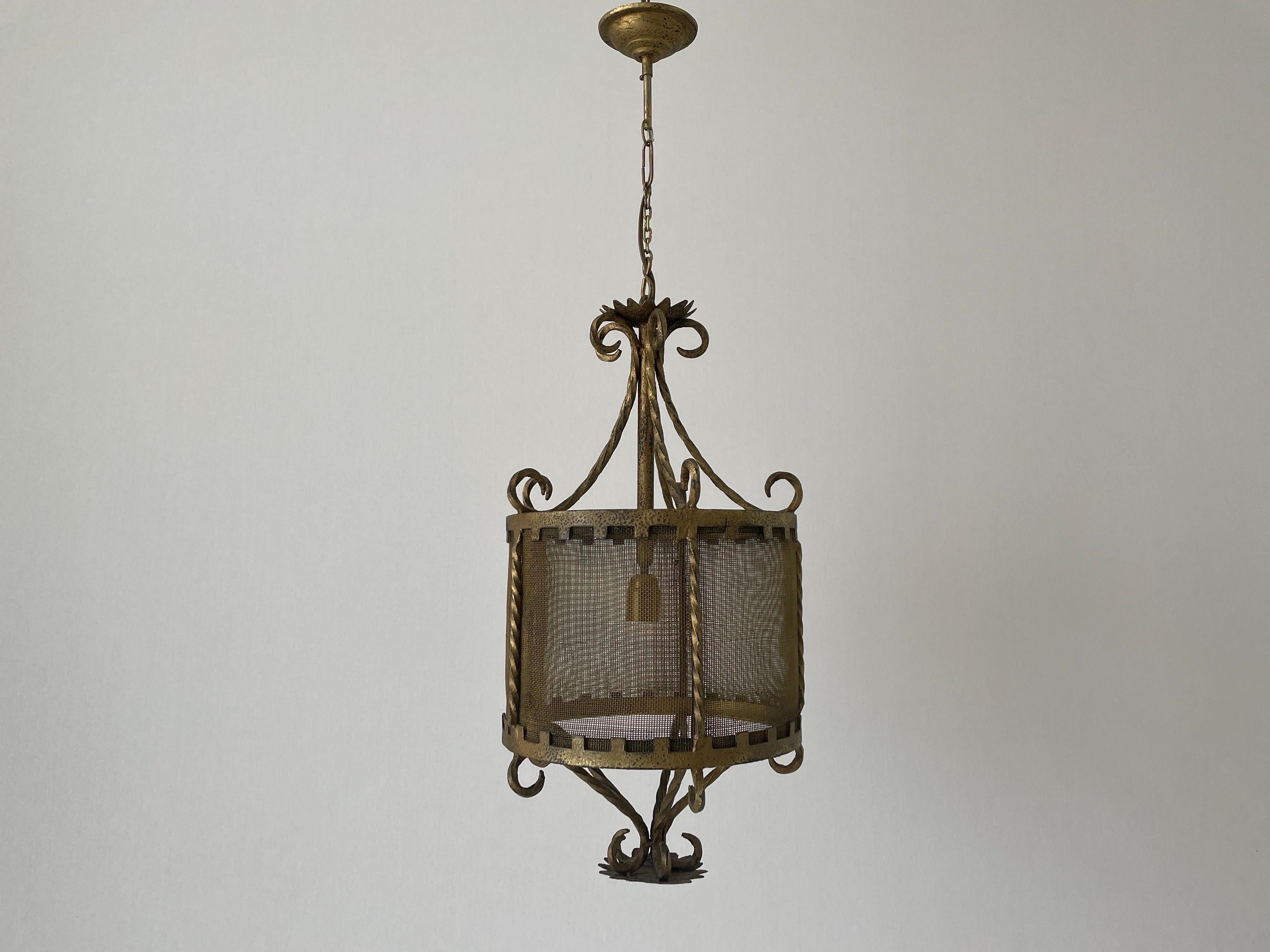 Unique Cylindrical Wrought Iron Hall Ceiling Lamp, 1940s, Germany 2