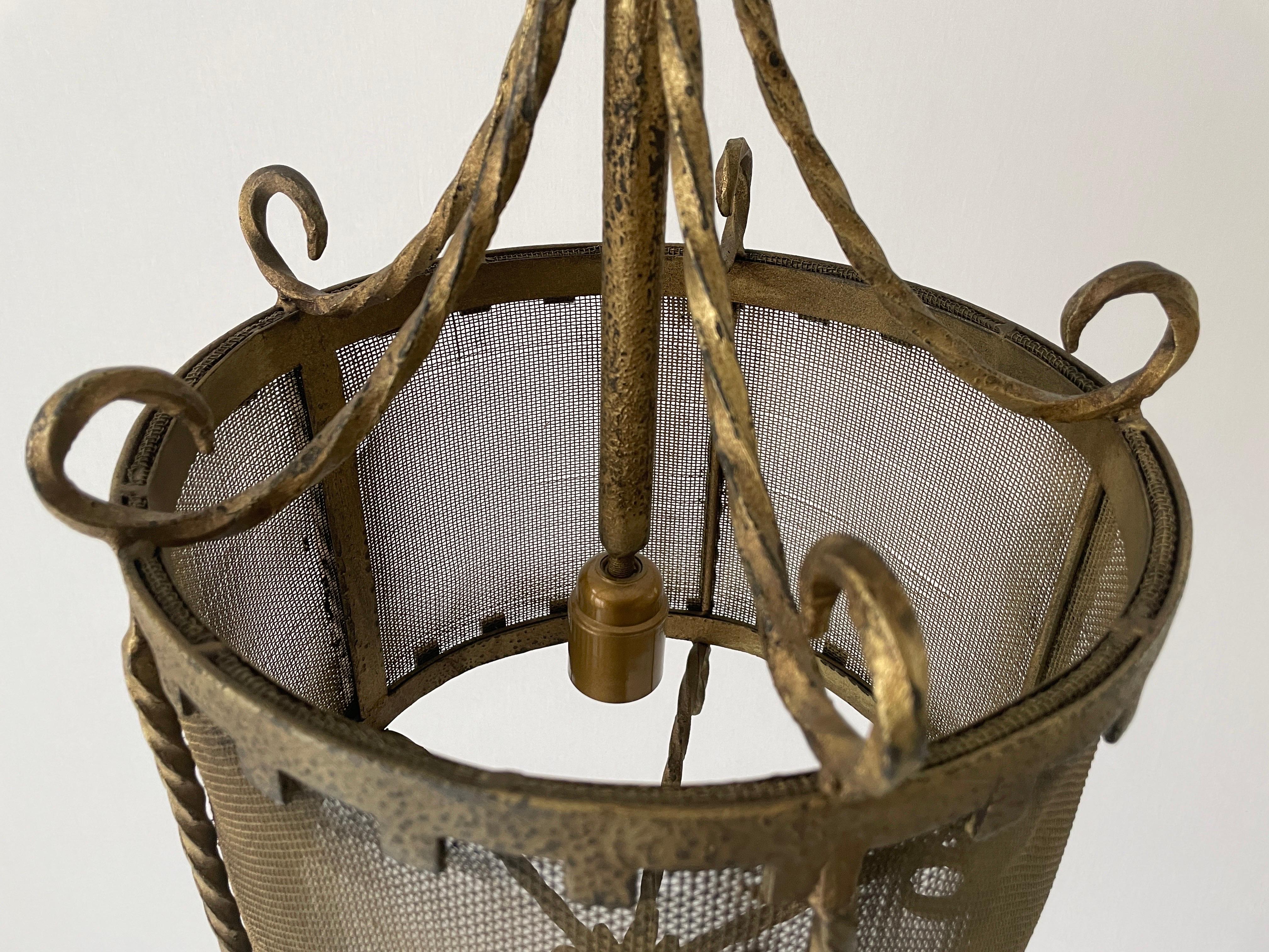 Unique Cylindrical Wrought Iron Hall Ceiling Lamp, 1940s, Germany 4