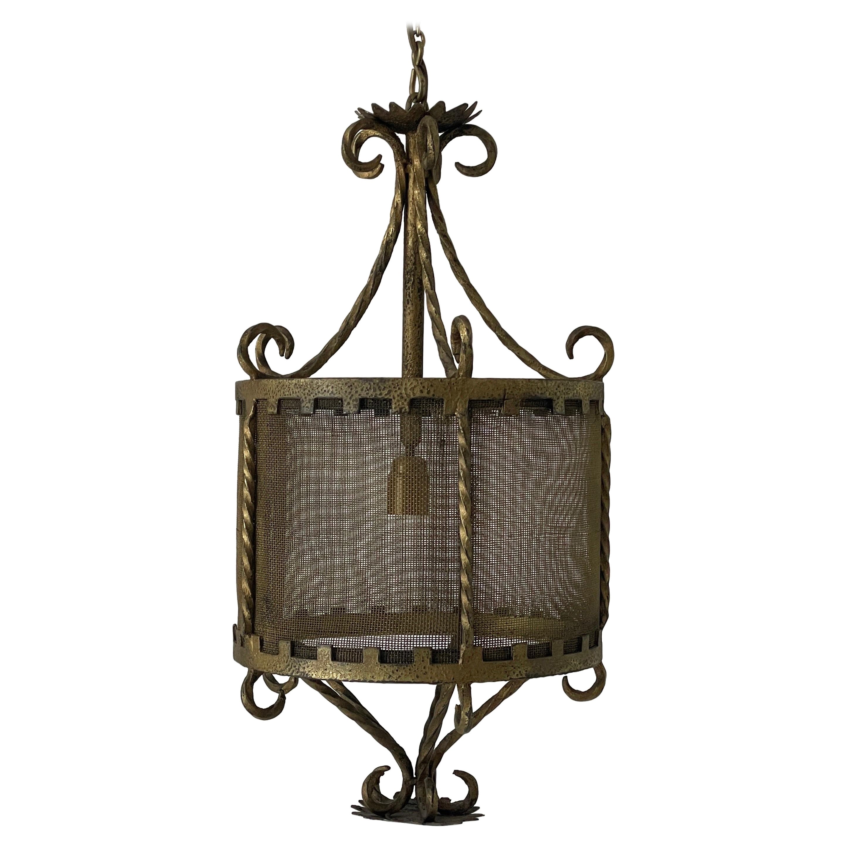 Unique Cylindrical Wrought Iron Hall Ceiling Lamp, 1940s, Germany