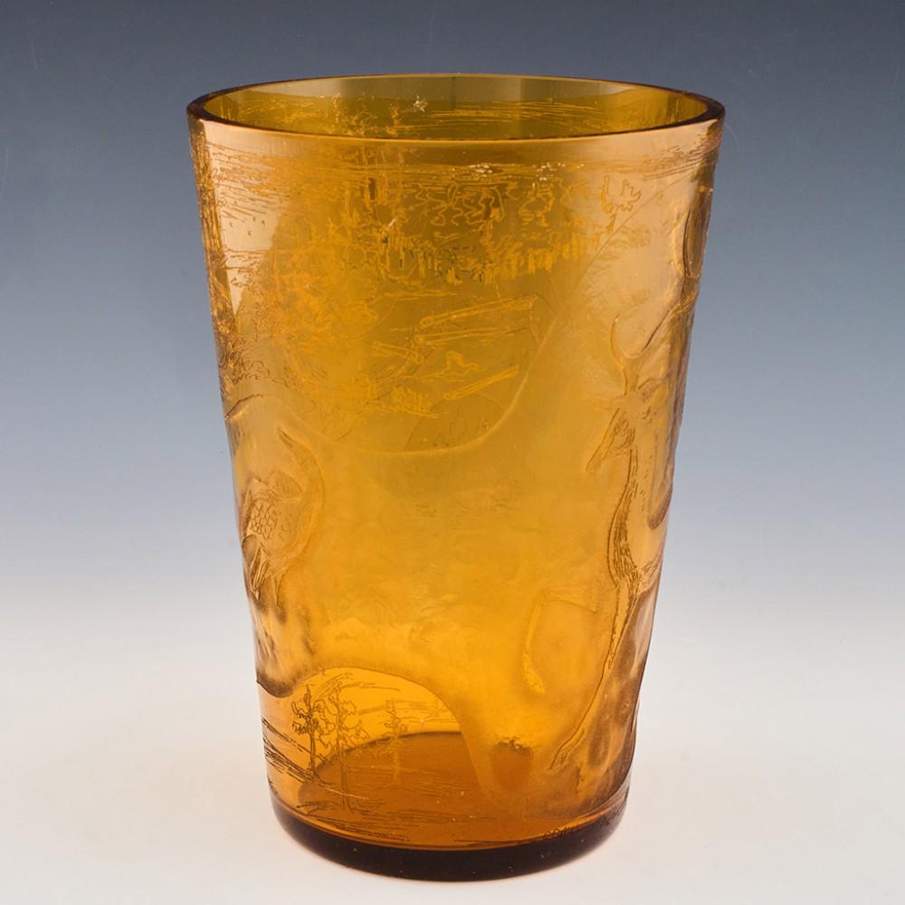 Mid-20th Century Unique Czech Amber Acid Etched Cameo Midcentury Modern Vase c1955 For Sale