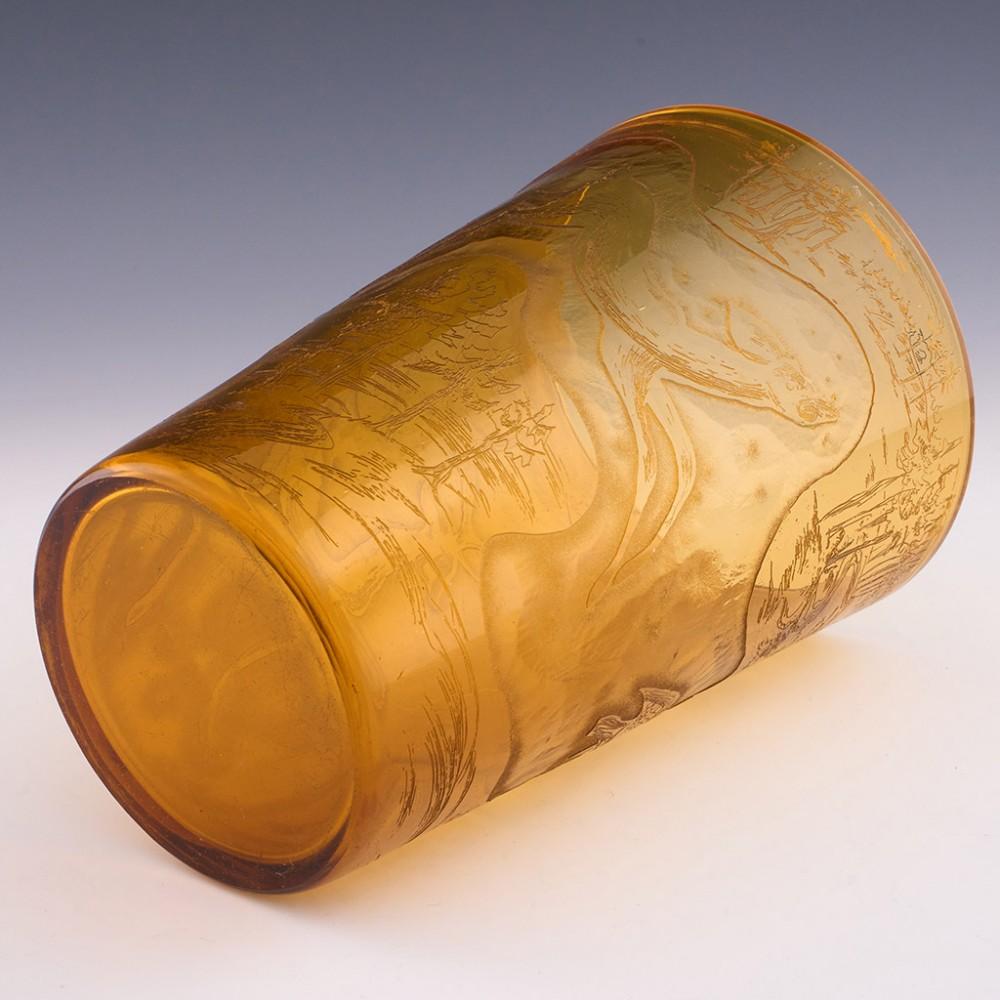 Unique Czech Amber Acid Etched Cameo Midcentury Modern Vase c1955 For Sale 1