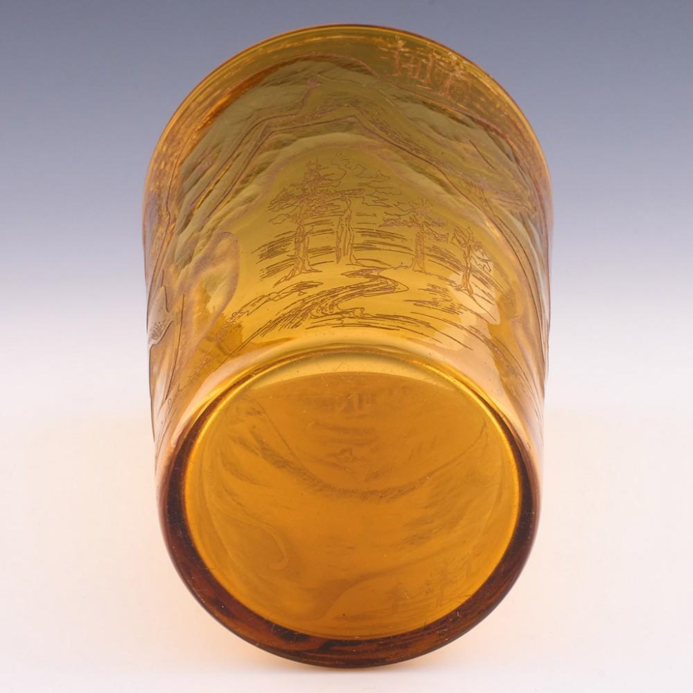 Unique Czech Amber Acid Etched Cameo Midcentury Modern Vase c1955 For Sale 3