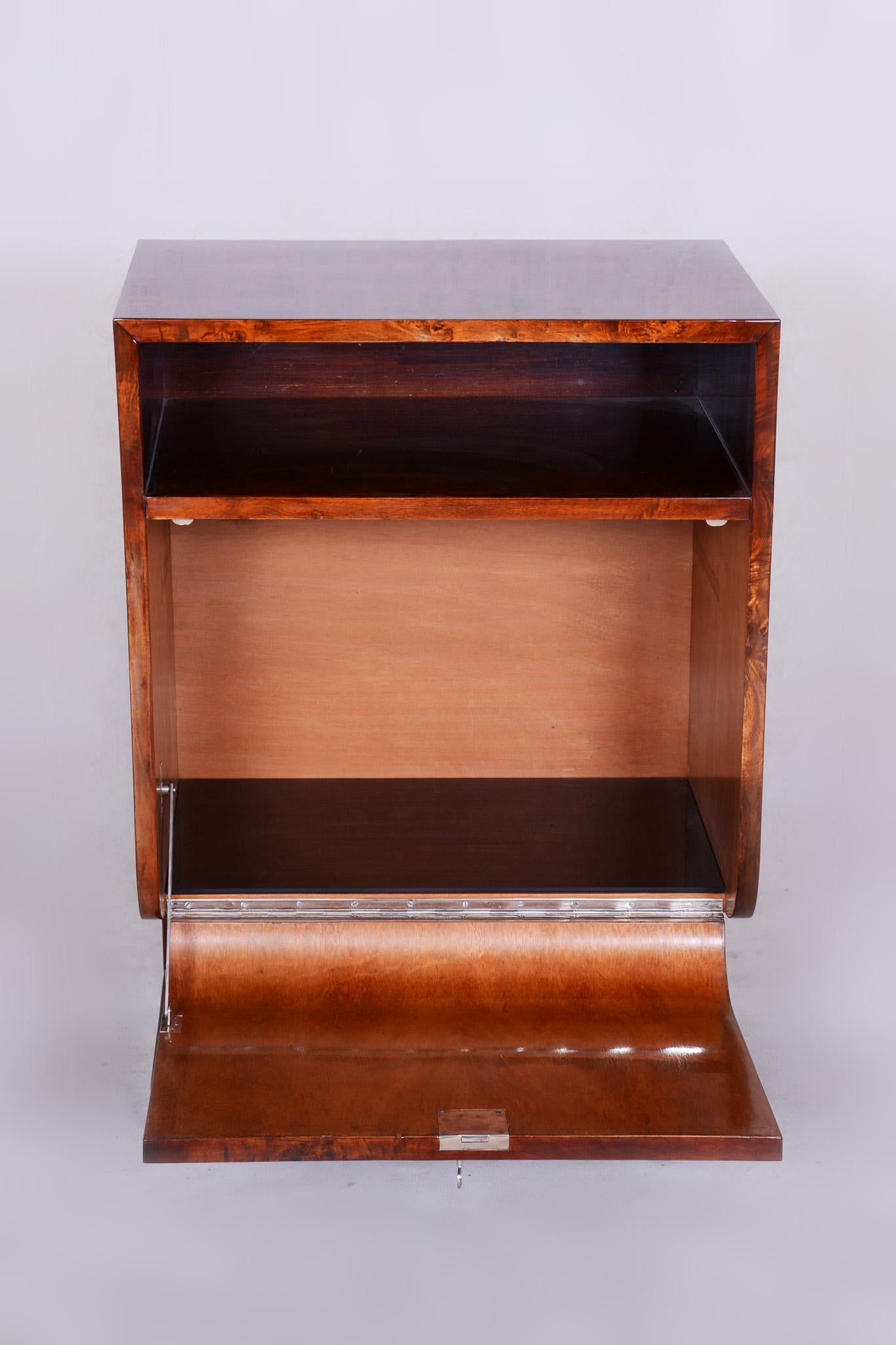 Wood Unique Czech Art Deco Cabinet-Bar, Walnut Completely Restored to High Gloss For Sale