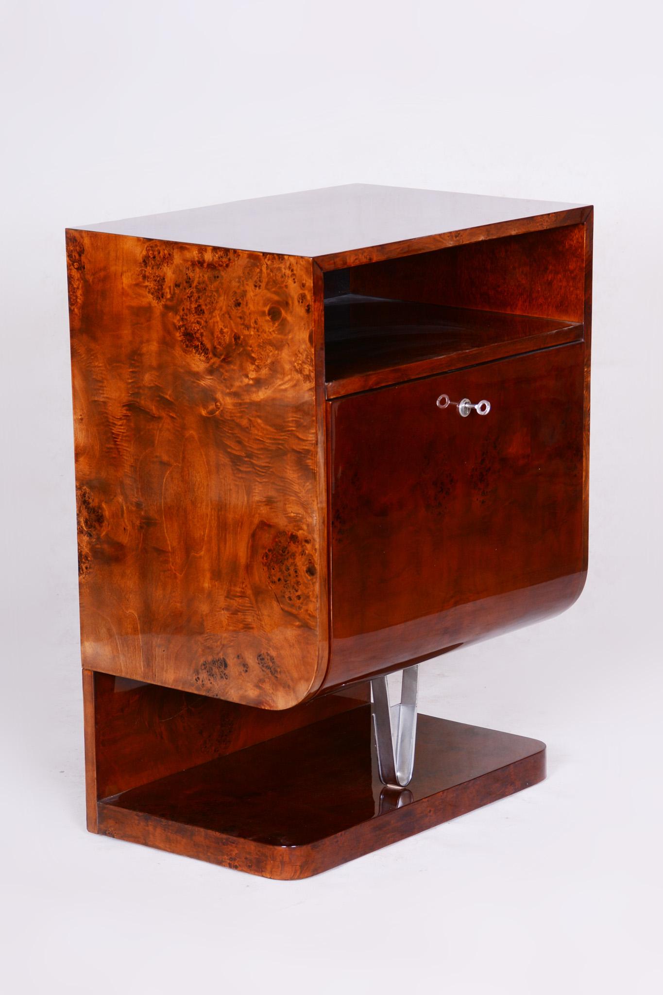 Unique Czech Art Deco Cabinet-Bar, Walnut Completely Restored to High Gloss For Sale 2