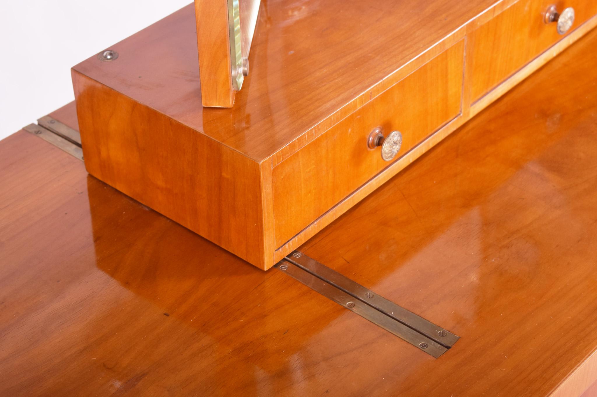 Unique Czech Art Deco Dressing Table with Mirror, Cherry-Tree, Restored, 1920s For Sale 1