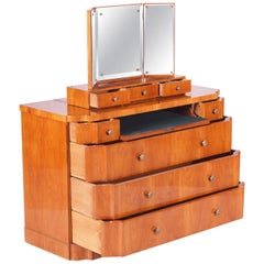 Used Unique Czech Art Deco Dressing Table with Mirror, Cherry-Tree, Restored, 1920s